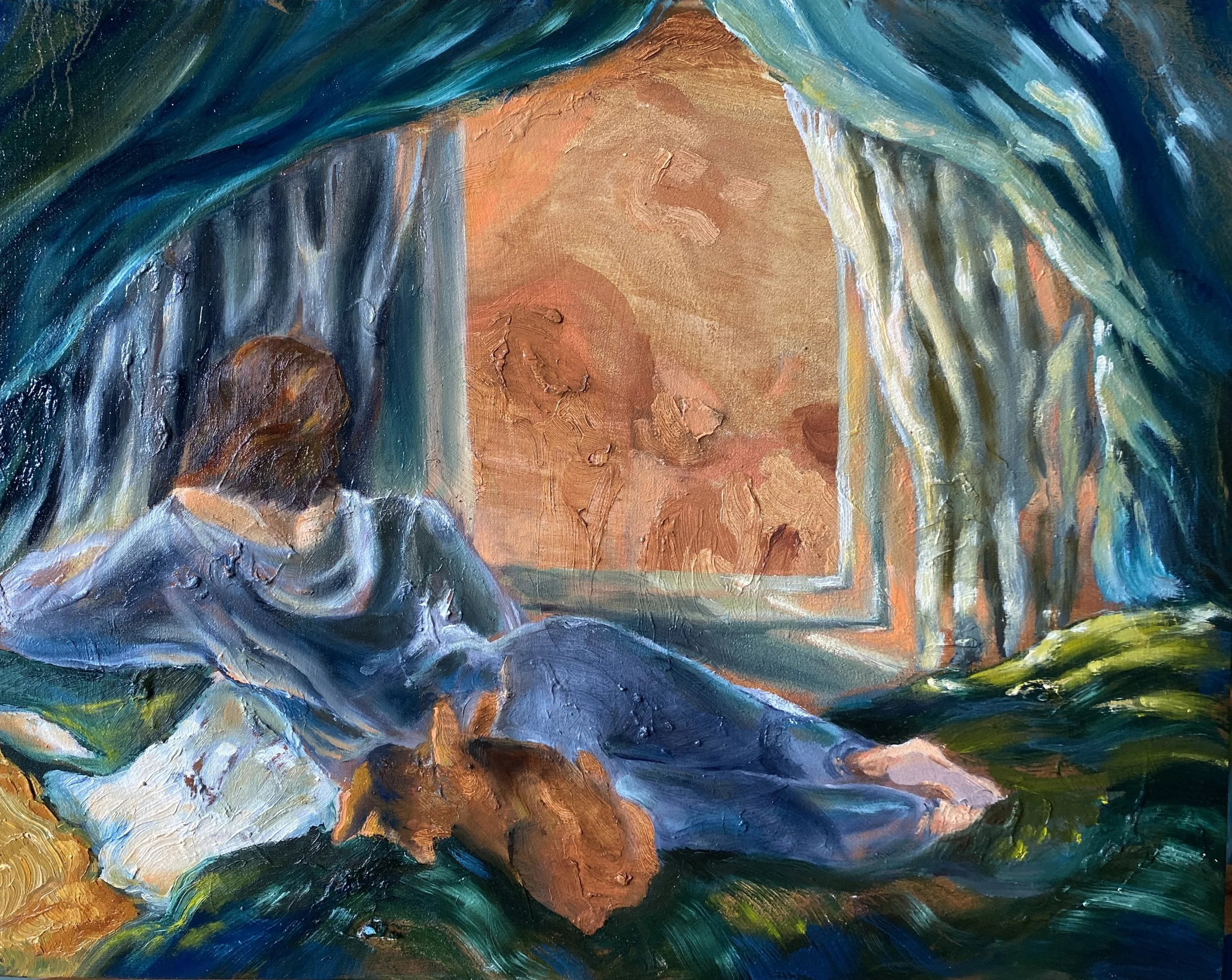Odalisque d'Hochelega, 11x14", Huile et médium à cire froide sur panneau
