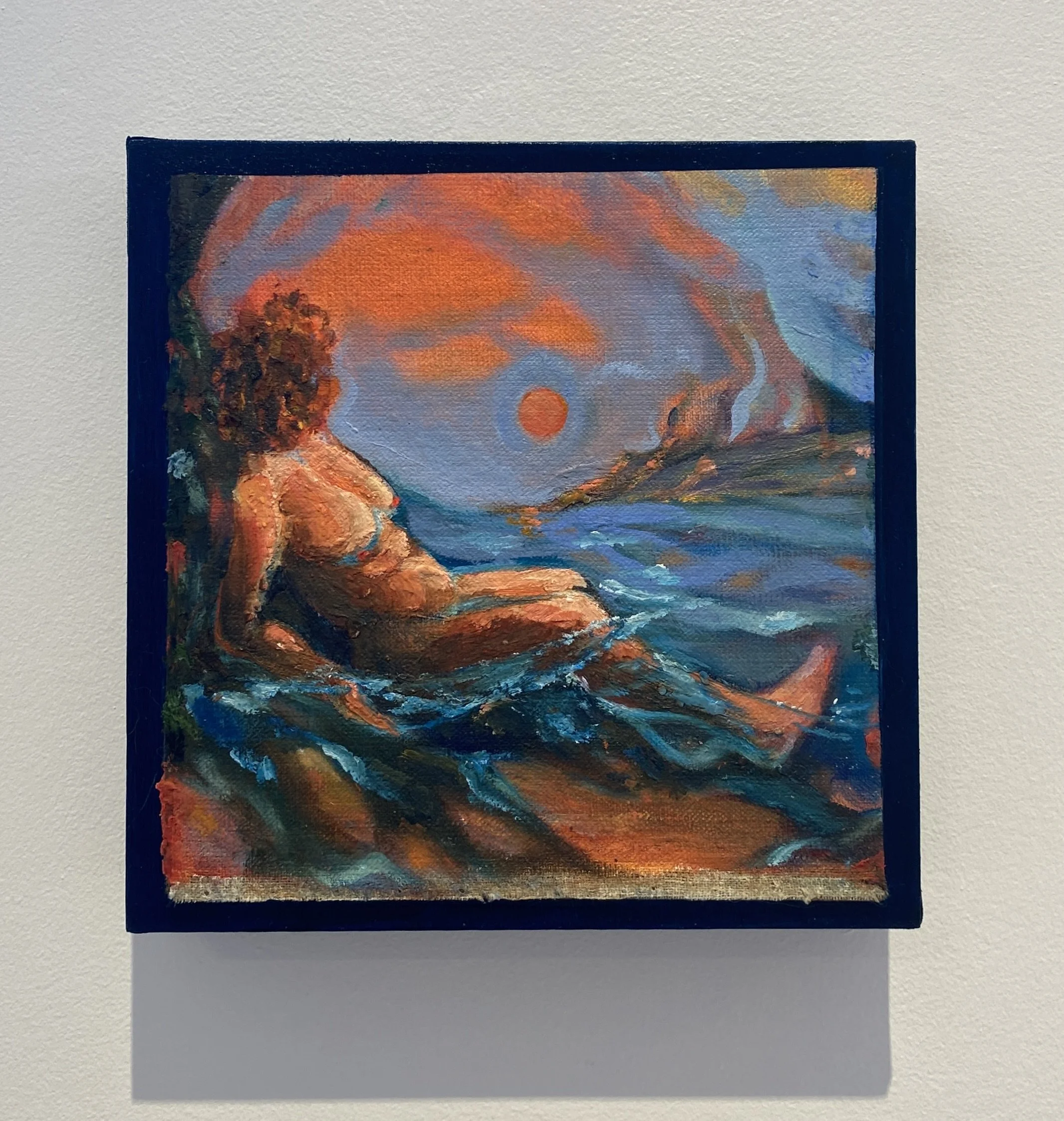 Beach, 8x8", Huile et médium à cire froide sur lin marouflé