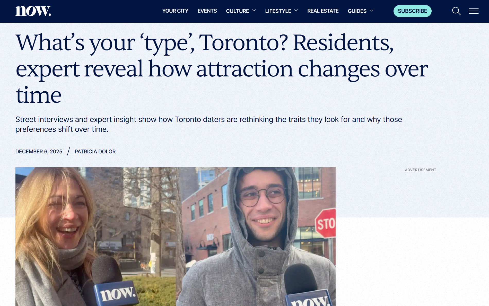 Screenshot of NOW magazine article from December 2025