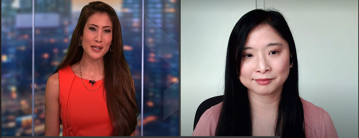 a news anchor and a Chinese therapist talk