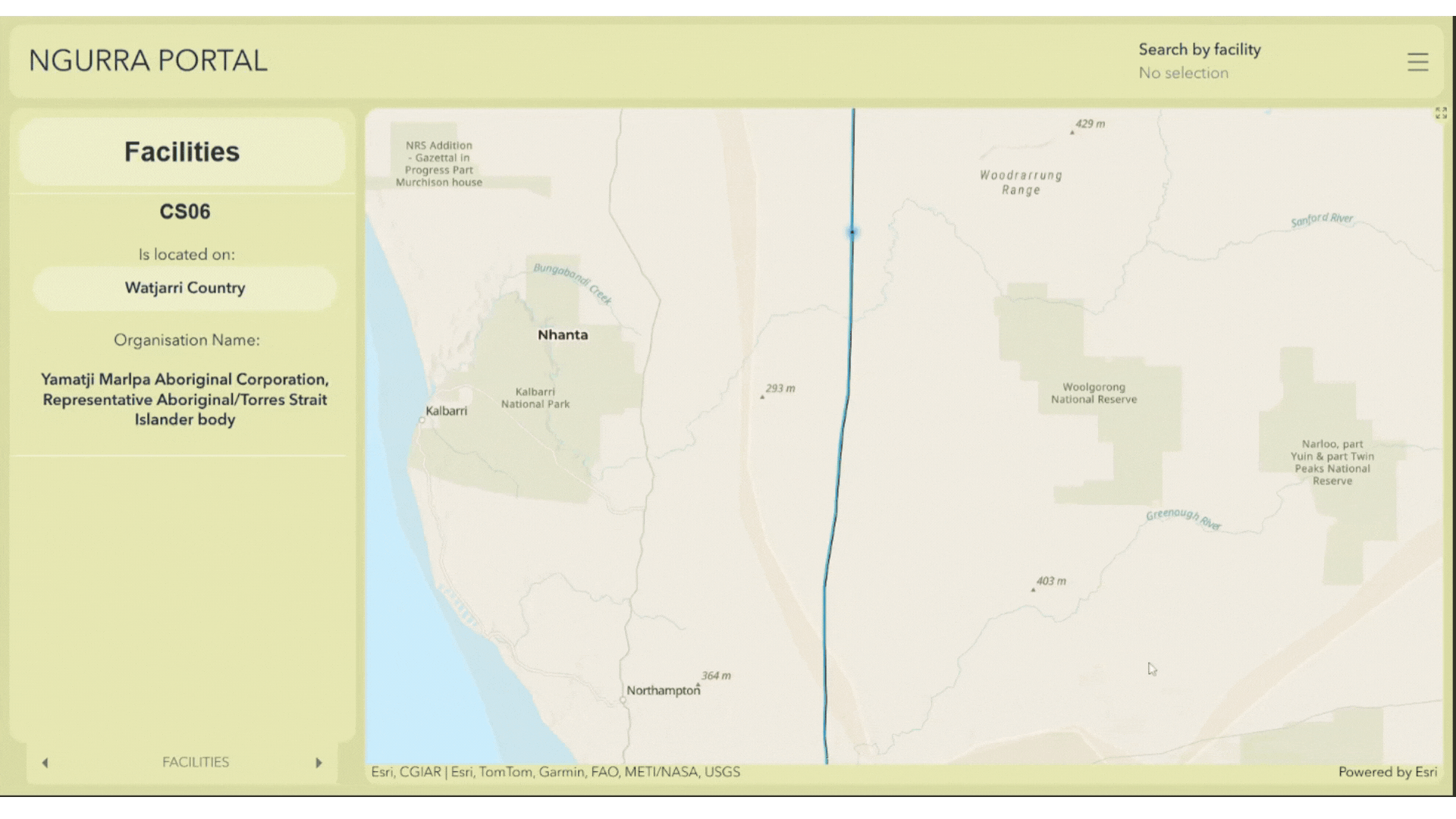 AGIG Facility CS06, with details about the First Nation’s Land on which it exists, and the organisation that acts as the Representative Aboriginal/Torres Strait Islander body for that Country.