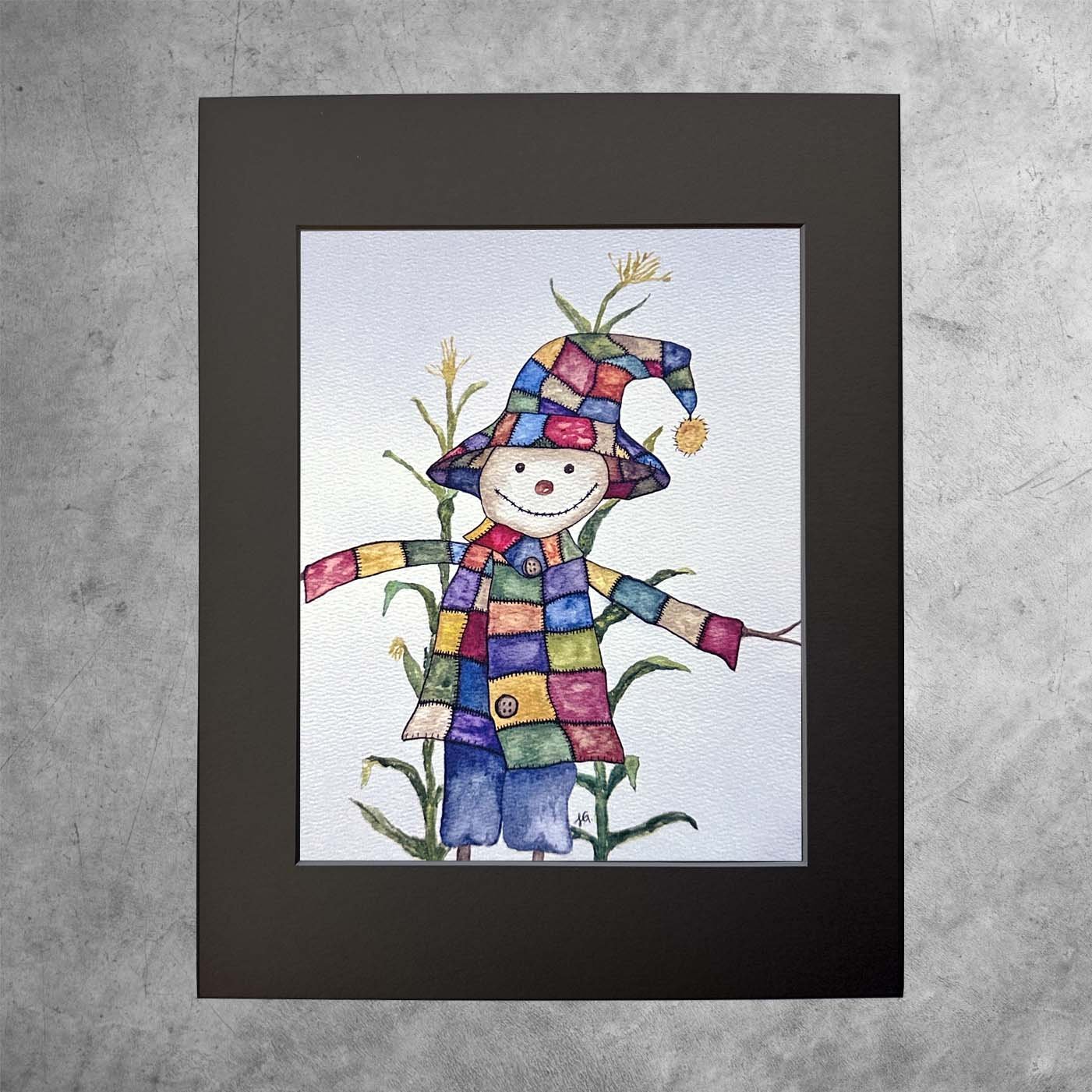 Jolly Scarecrow - Original Watercolor print by Jamie Gaylor. Black Matte.