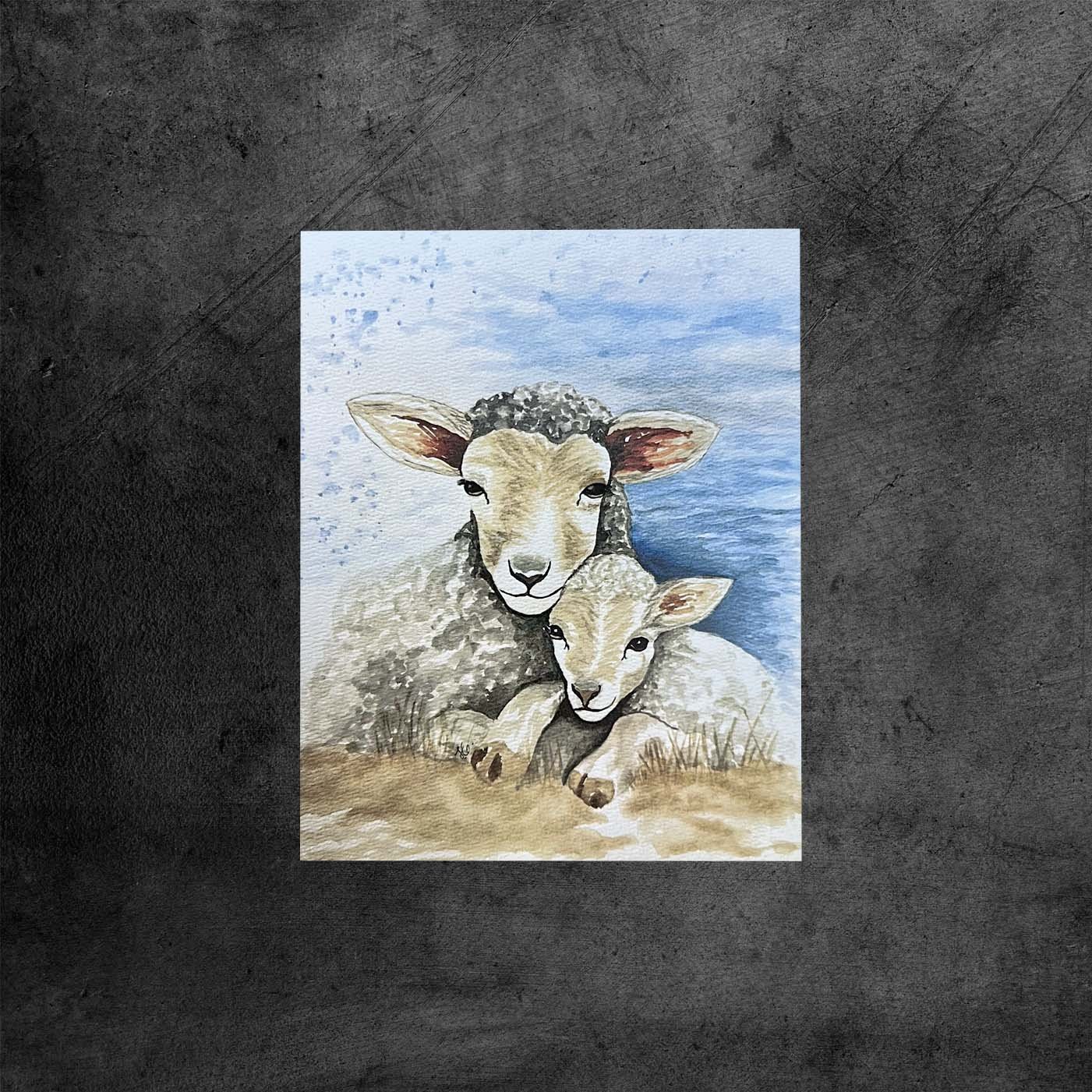 Ewe and Lamb - Original Watercolor print by Jamie Gaylor - No Matte.