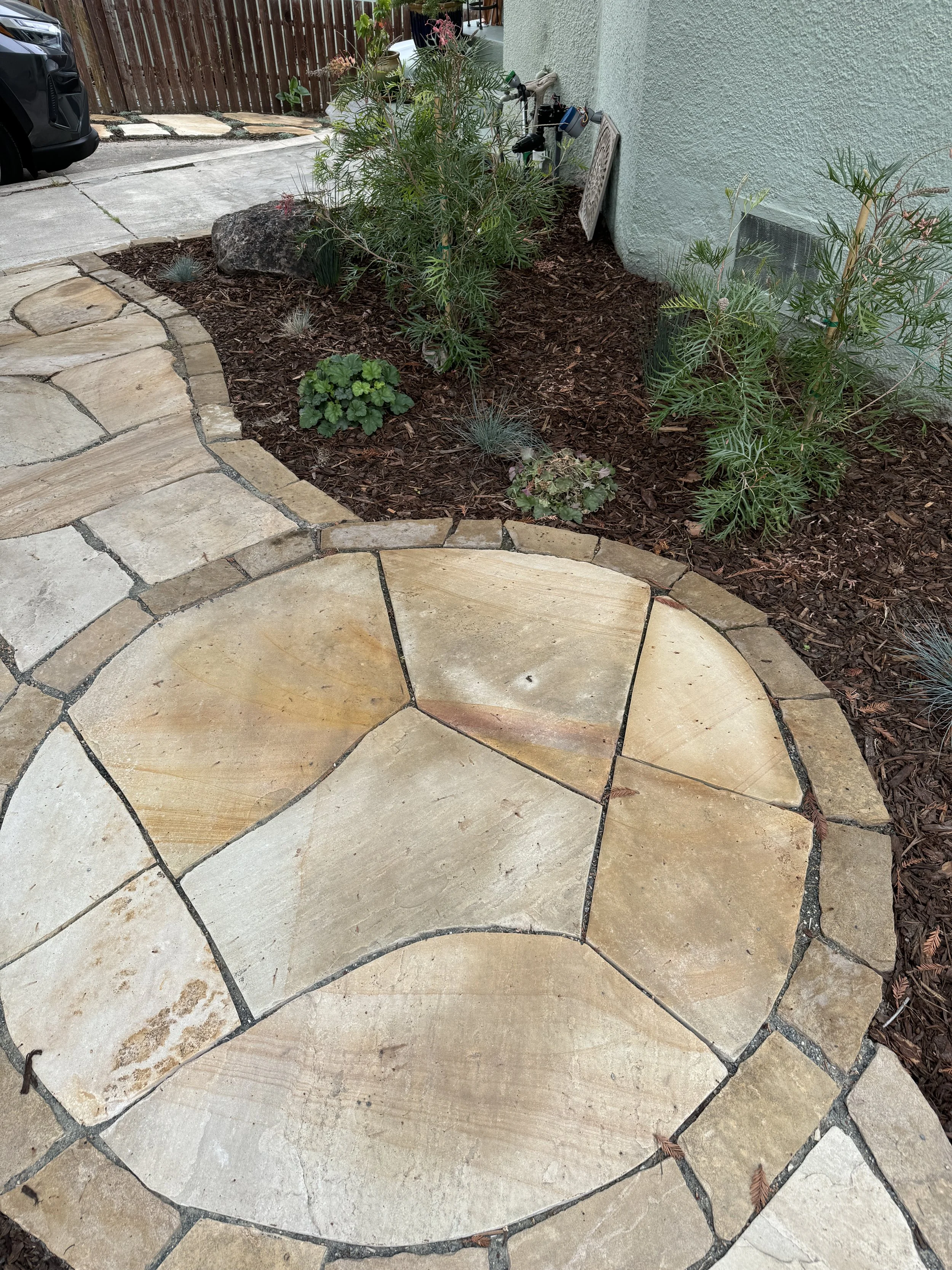 Stone path and seating area details- work done by Oakland Stone Design