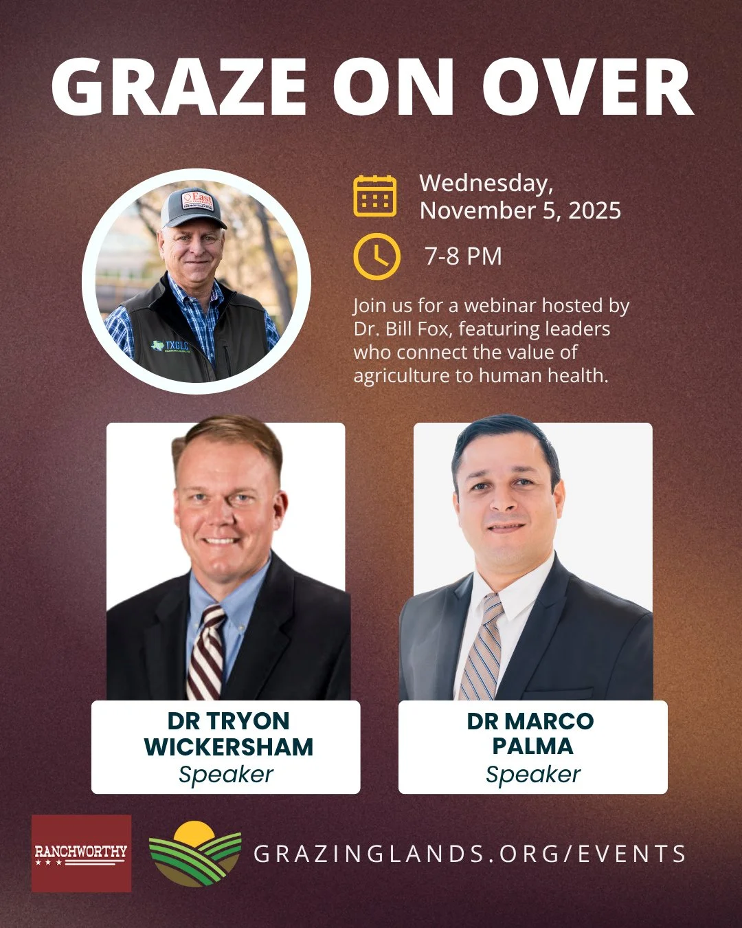 Mark your calendars! NatGLC and presenting sponsor, Ranchworthy, are honored to welcome Dr. Marco Palma, Interim Associate Director for Responsive Agriculture at the Texas A&amp;M Institute for Advancing Health through Agriculture, and Dr. Tryon Wick