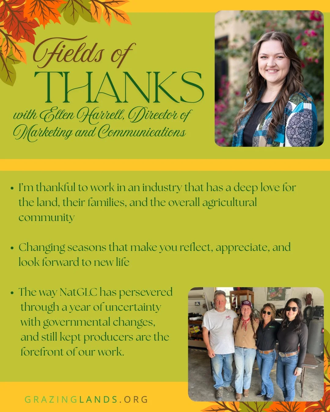 The NatGLC team extends its gratitude to the many communities, partners, and graziers with whom we&rsquo;re honored to work alongside. Thank you for all you do for our amazing grazing lands!