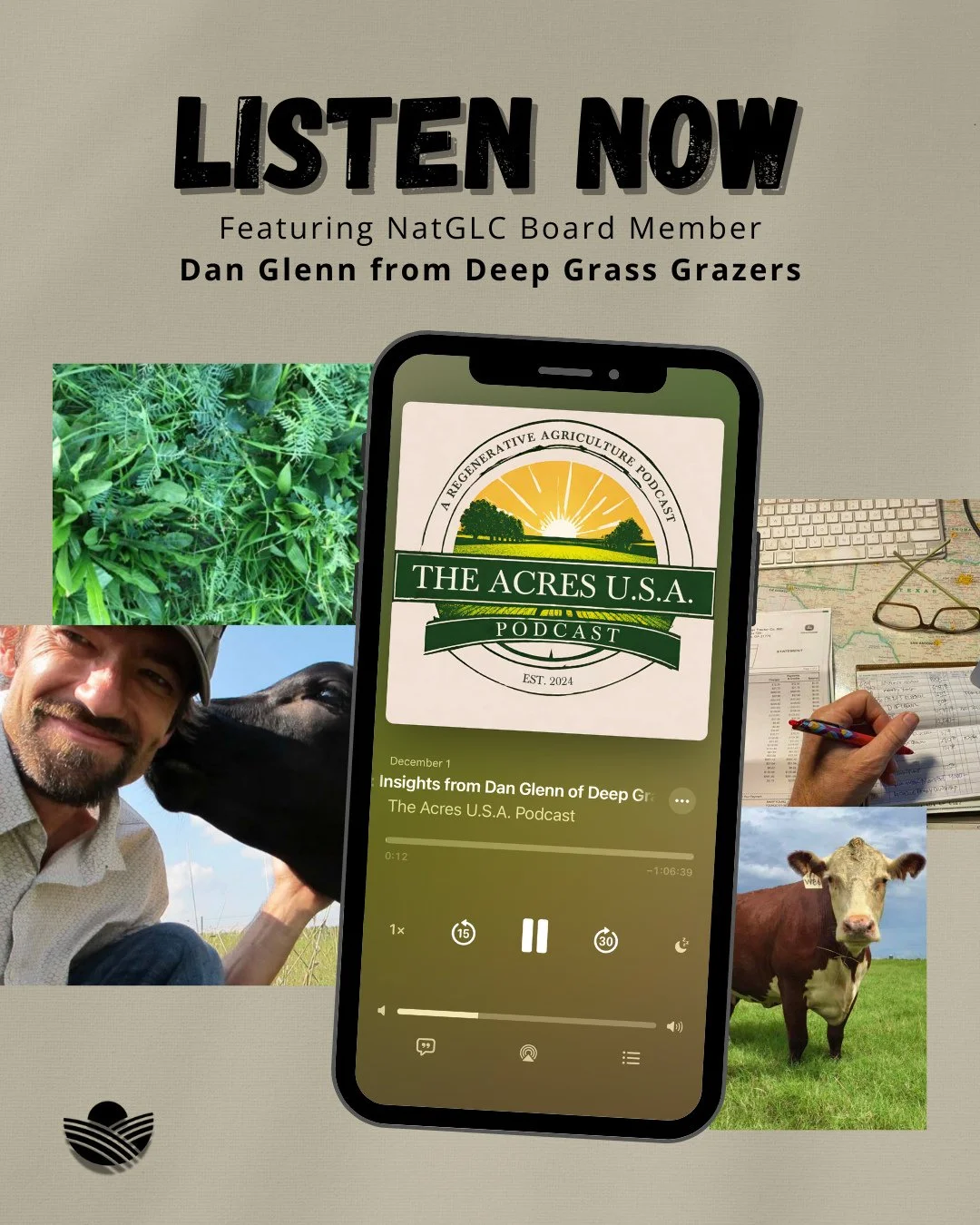 Dan Glenn of Deep Grass Grazers, NatGLC board member, joins The Acres U.S.A. Podcast to talk real-world regenerative cattle farming&mdash;from perennial and annual grazing strategies to the economics of pivot systems.⁠
⁠
Hear how a 300-head cow&ndash