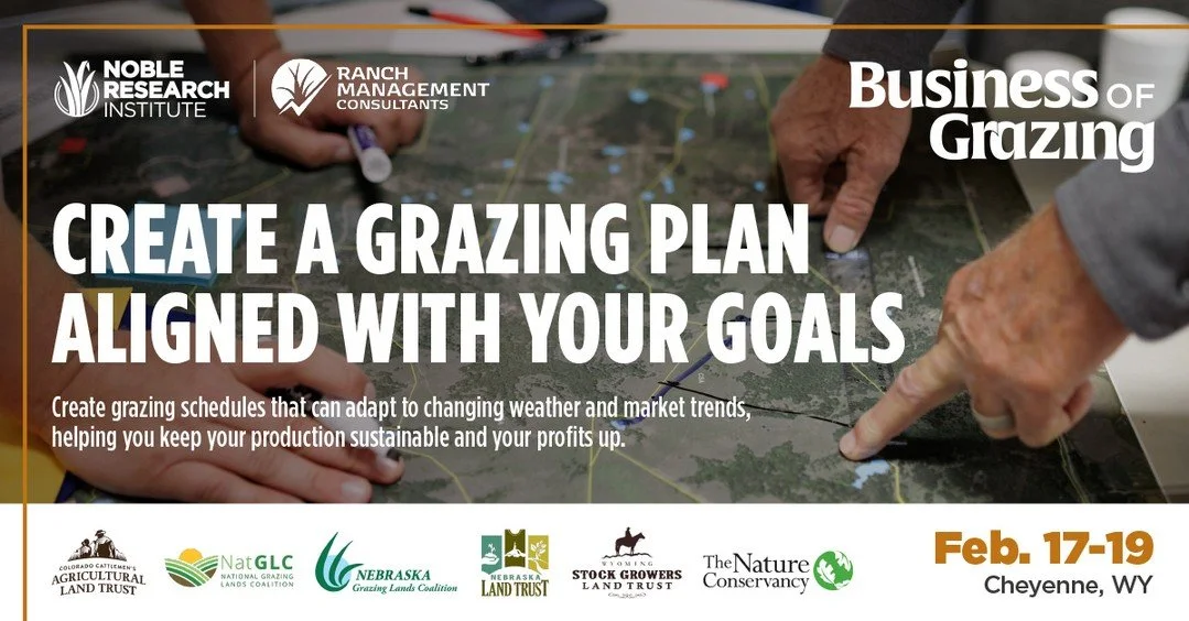 Link to register in our bio. ⁠
⁠
Join Noble Research Institute for Business of Grazing in Cheyenne, WY, February 17&ndash;19, 2026. This in-person course is designed to help ranchers align grazing goals with business goals&mdash;covering gross margin