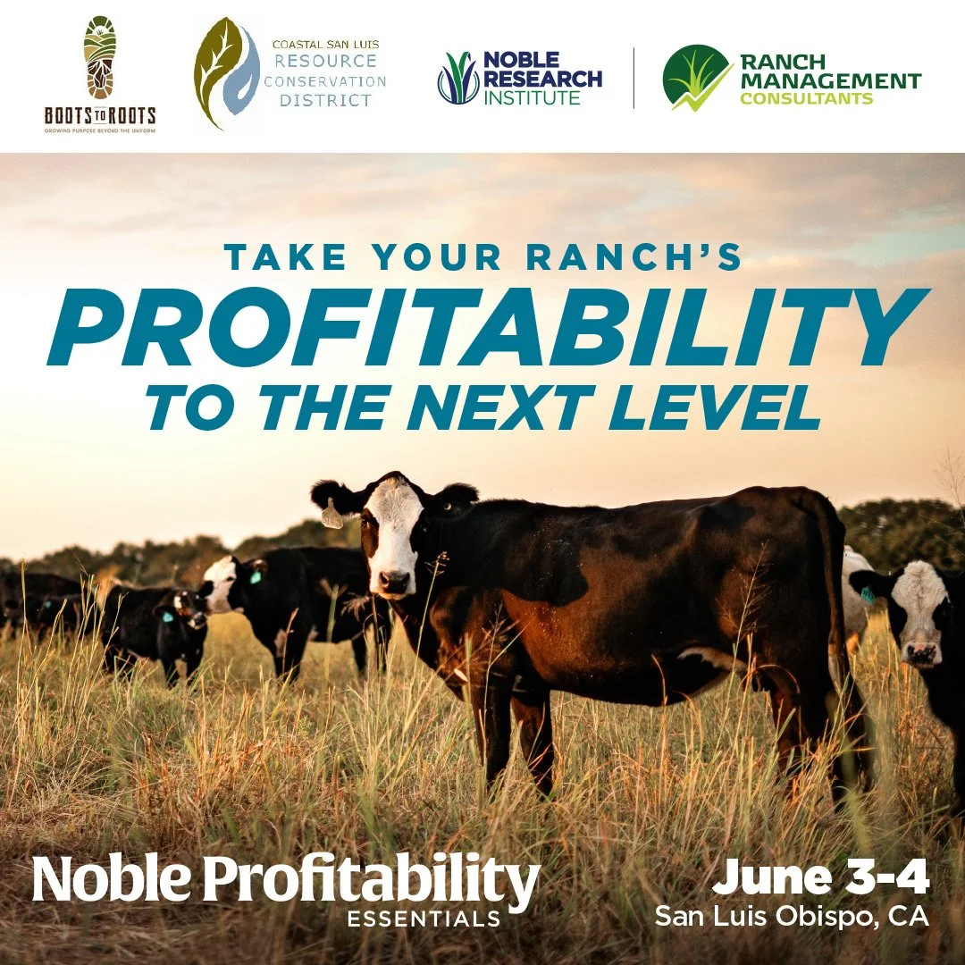 Noble Research Institute's Profitability Essentials is coming to the San Luis Obispo Military Base in California and is offering free admission to veterans. The course is also being discounted for non-military members at nearly 50% off.⁠
⁠
If you are