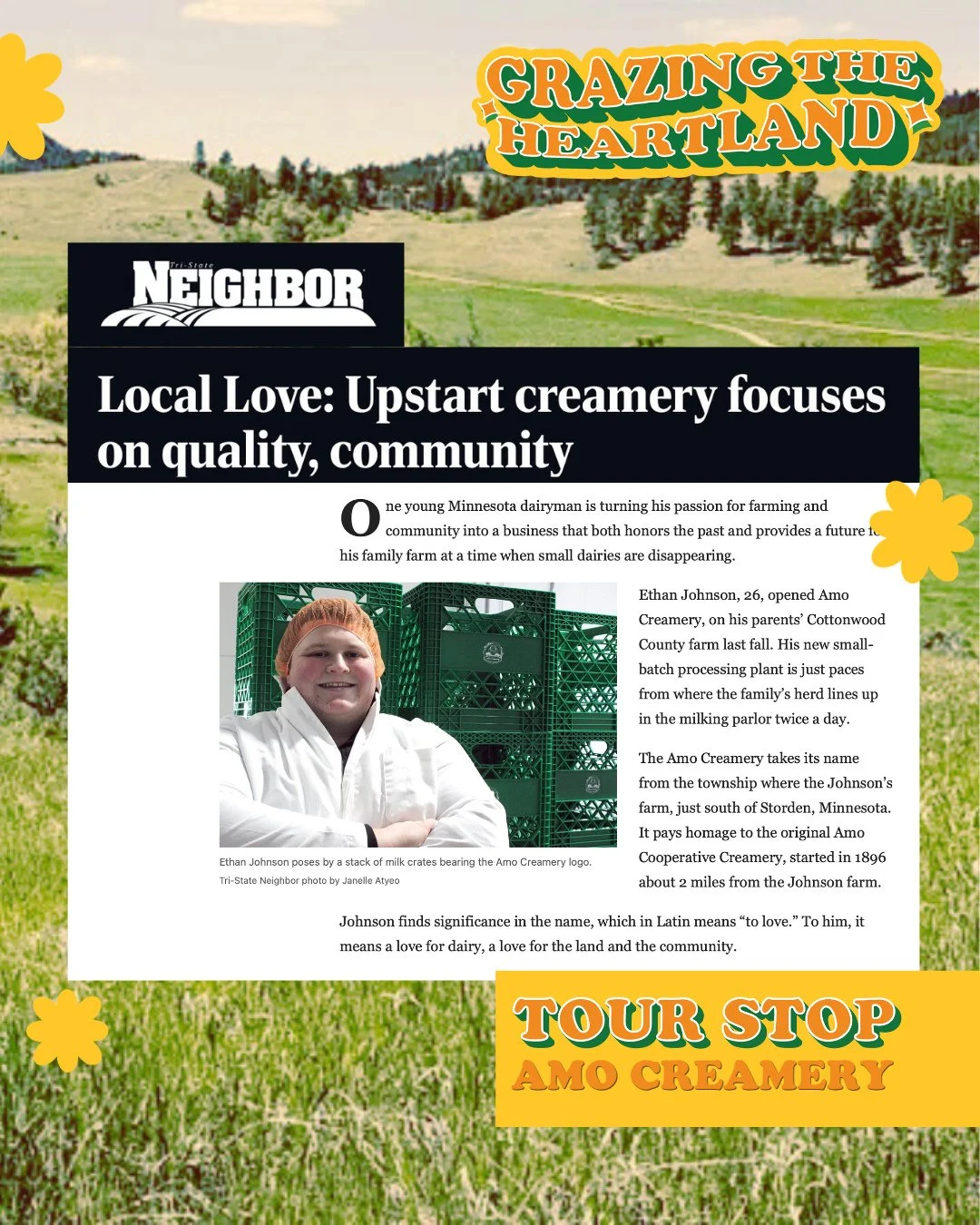One highlight of the Grazing the Heartland Bus Tour is a stop where quality, community, and good grazing come together. This article offers a great behind-the-scenes look at Amo Creamery. ⁠
⁠
Read the full story, link in bio.⁠
⁠
Want to experience it