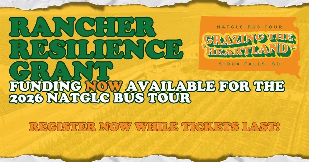 Funding for NatGLC's Grazing the Heartland bus tour is waiting for you to claim! A total of $670 is available through NCBA's Rancher Resilience Grant. Share this post, tag a friend or coworker, and help spread the word!⁠
⁠
Apply now, link in bio.