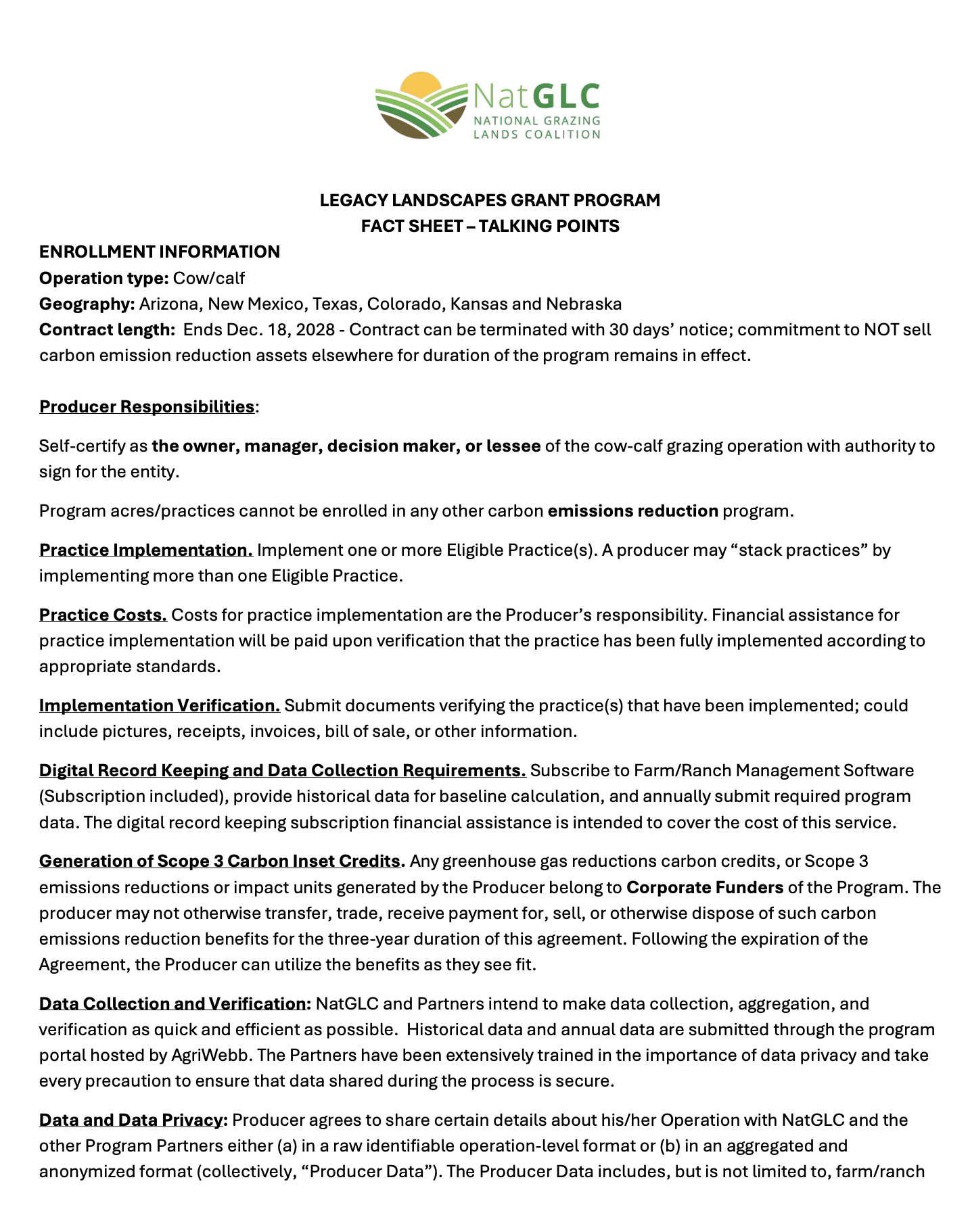 Legacy Landscapes Grant Program Fact Sheet