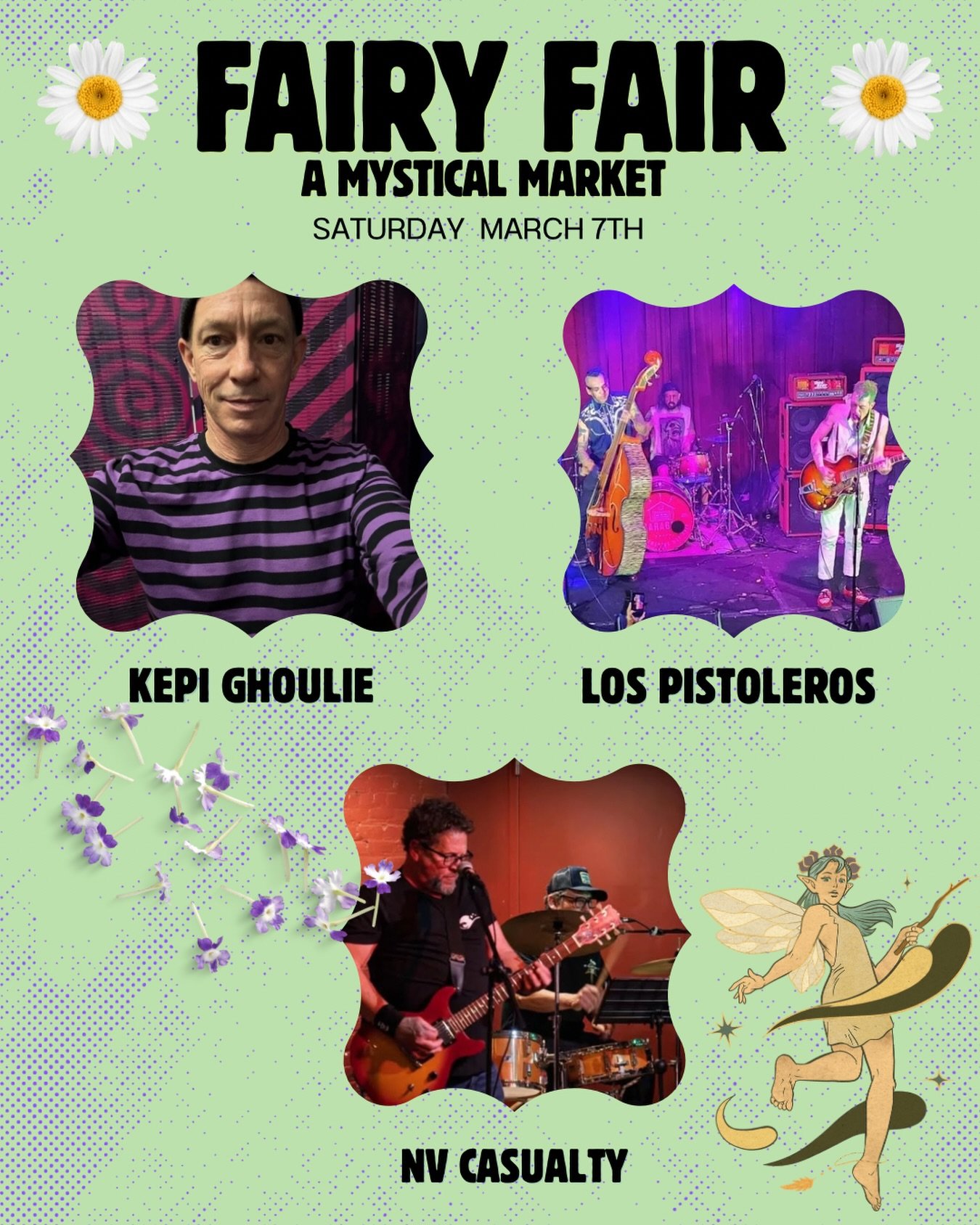 Fairy Fair is almost here and we&rsquo;ve got some amazing musical acts for our Spring shindig! Join us for two sets by the incredible @kepighoulie plus locals @nvcasualty &amp; @los_pistoleros_666! 🎶🌸🧚