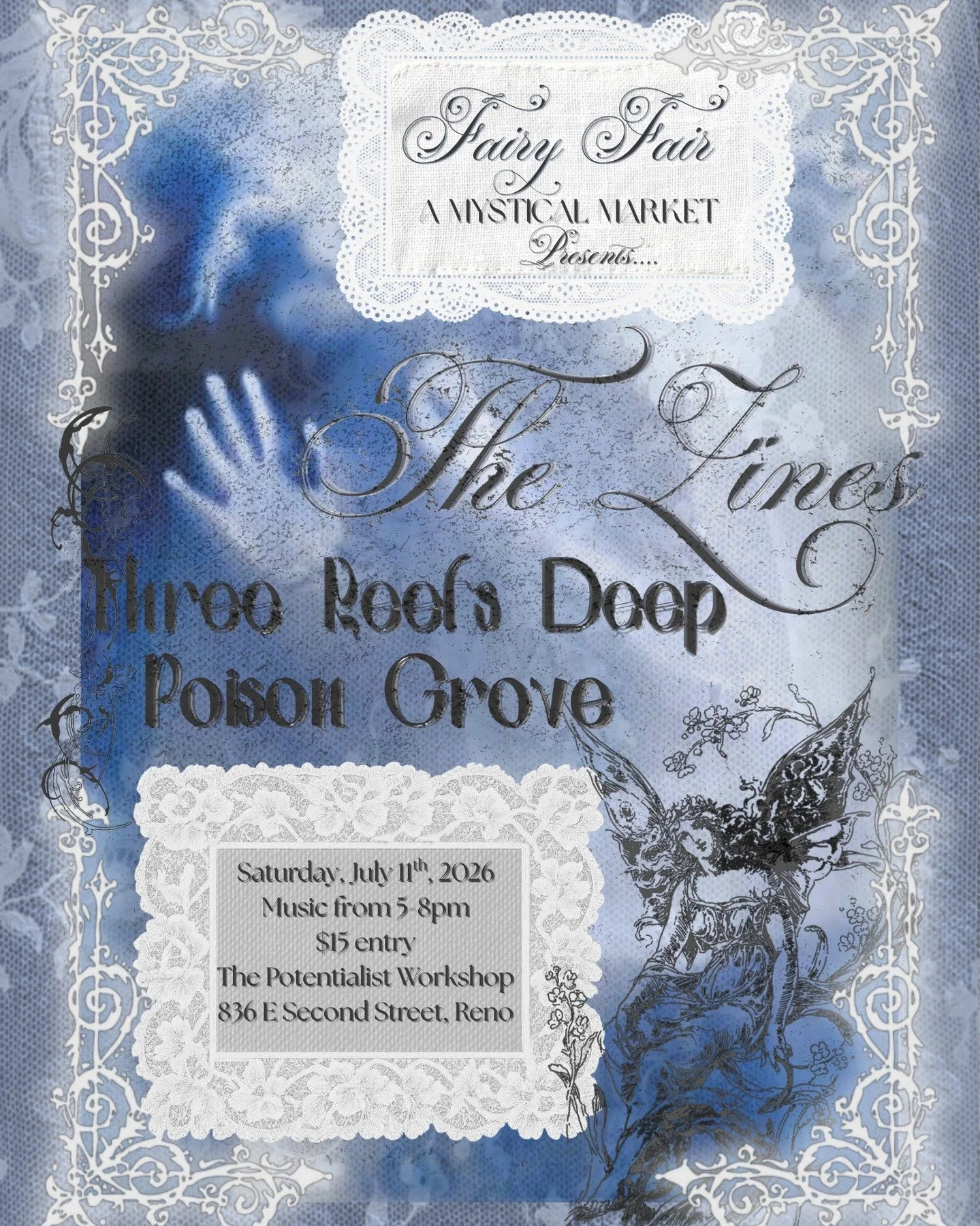 @the_zines_reno made this dreamy little band poster for our July Fairy Fair on 7/11! We have such a great lineup this Fairy Fair and we're extra stoked for @threereefsdeep to come out from Oakland to rock the boat stage with their dark sea shanties! 