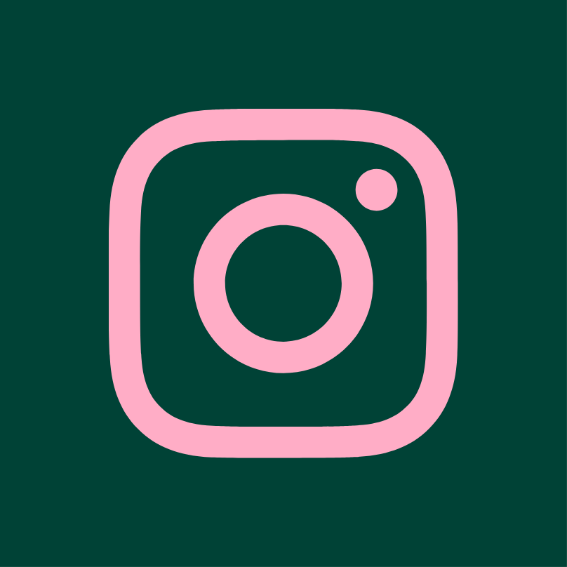 Pink Instagram logo on a dark green background.