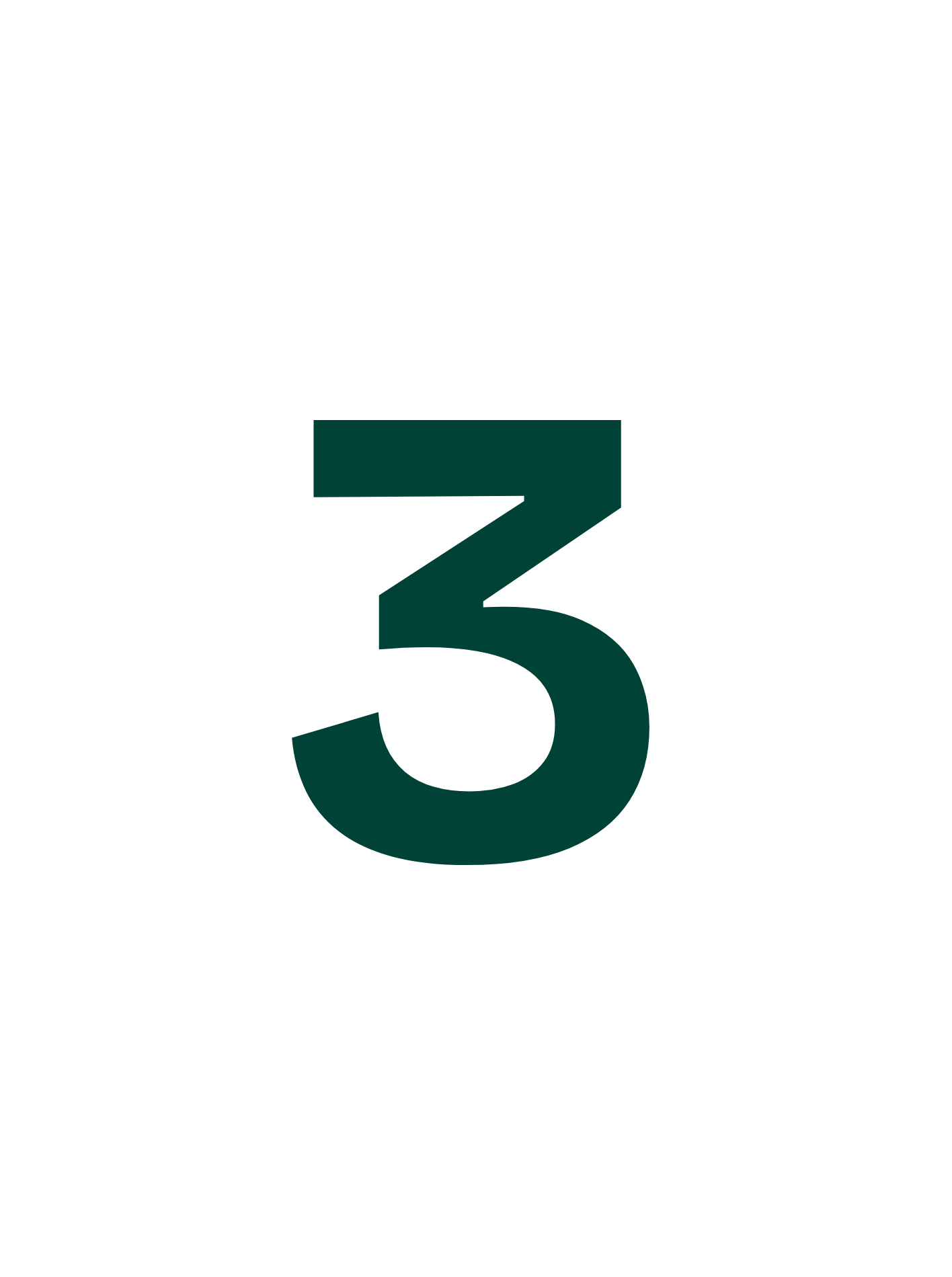 Black background with a large teal number three centered in the middle.