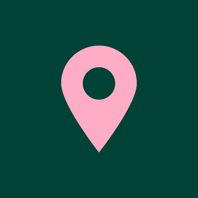 Gray background with a pink map location pin icon.