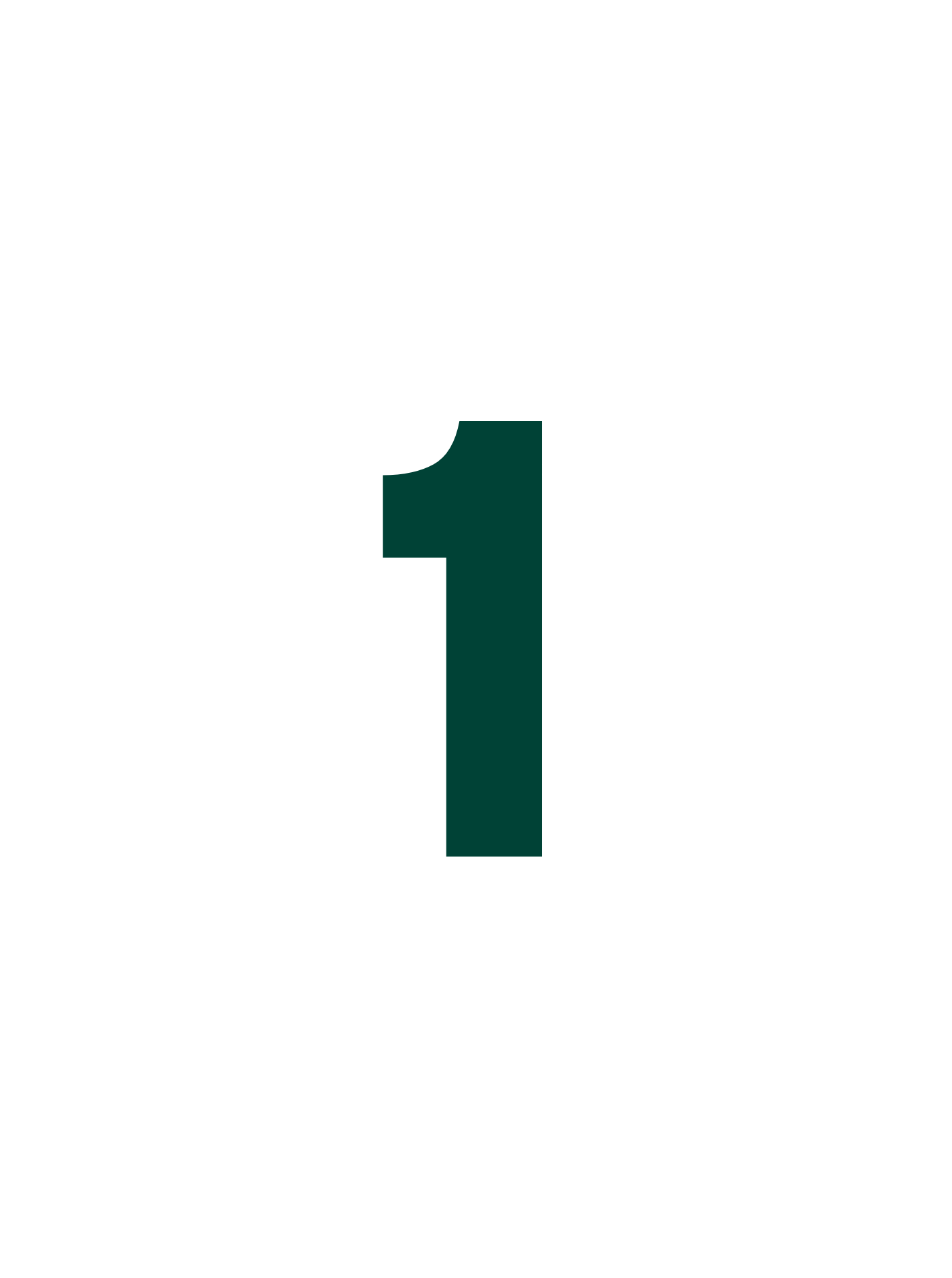 Black background with a large green number '1' in the center.