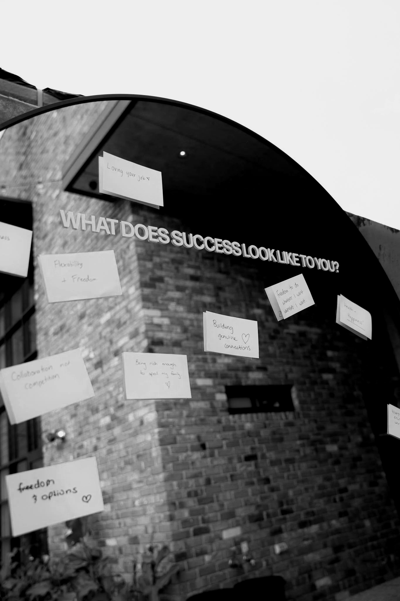 Workshop wall reading 'What does success look like to you?'