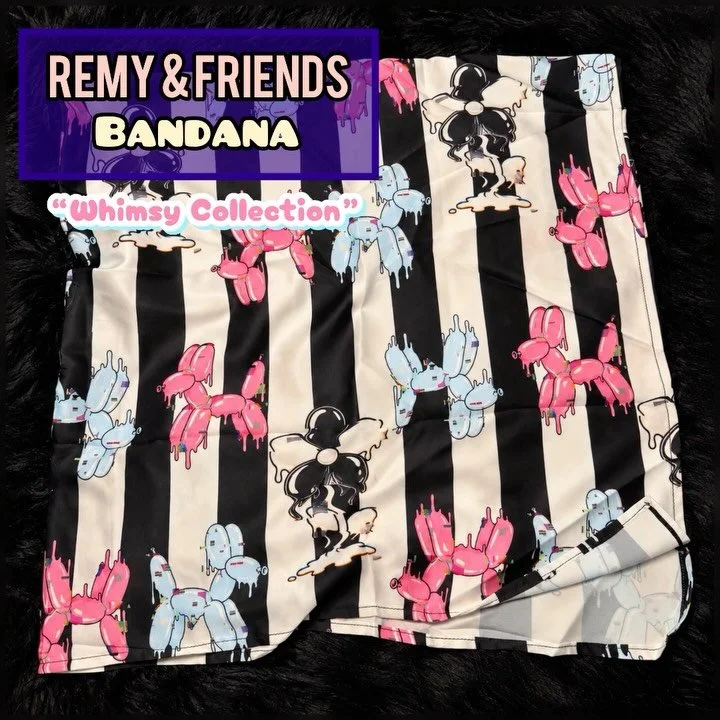 Another lil sneak peek for ya&rsquo;ll in our Whimsy Collection coming soon to our page www.foxandmischief.com 💫

Our Remy &amp; Friends collection keeps growing with our bandanas to join the mix; options in S / M / L ❤️

#foxandmischief #clowncore 