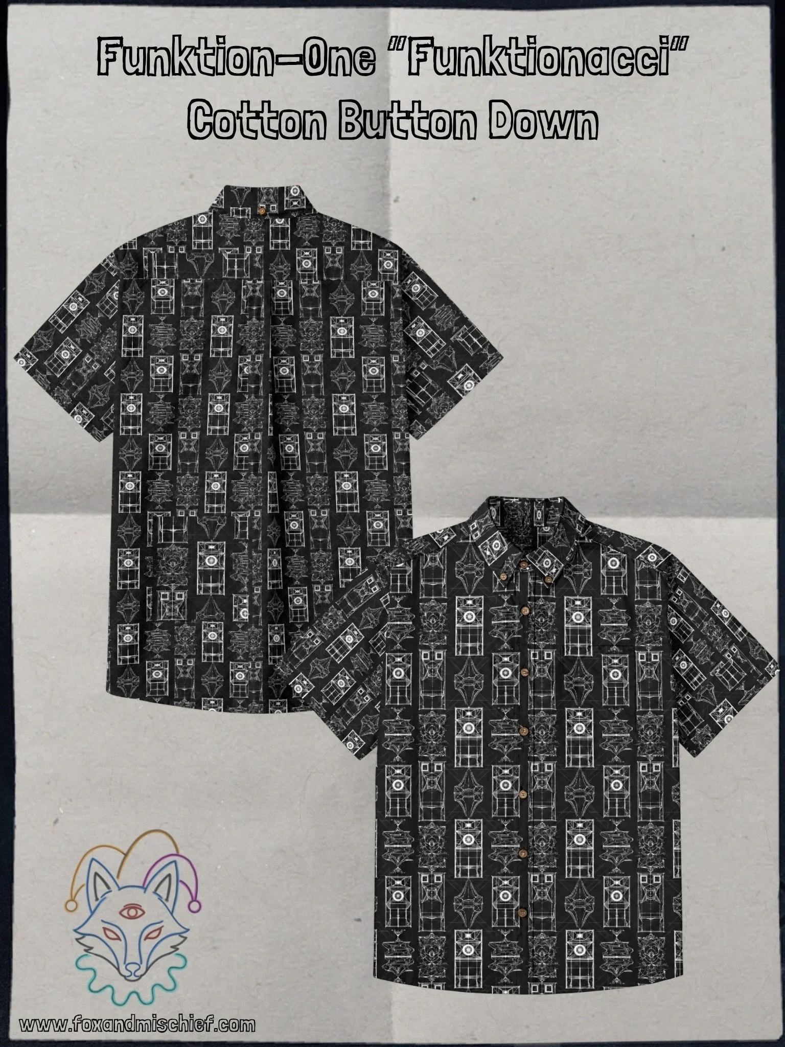 Calling all audiophiles 🔊 

Another favorite I&rsquo;ve made in the past week is this &ldquo;Funktionacci&rdquo; AOP button up 🥰

Waiting for mock ups before these guys go on sale- in the meantime let me know if you have any questions!! 

#foxandmi