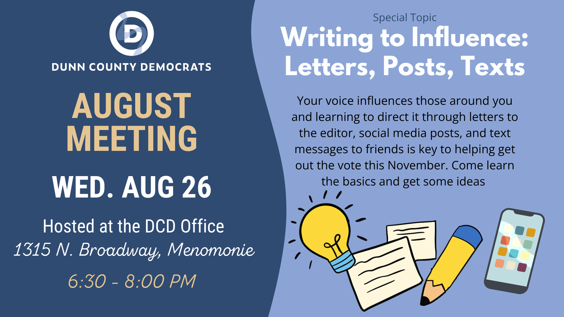 August Meeting w/ "Writing to Influence" Mini-Trainings