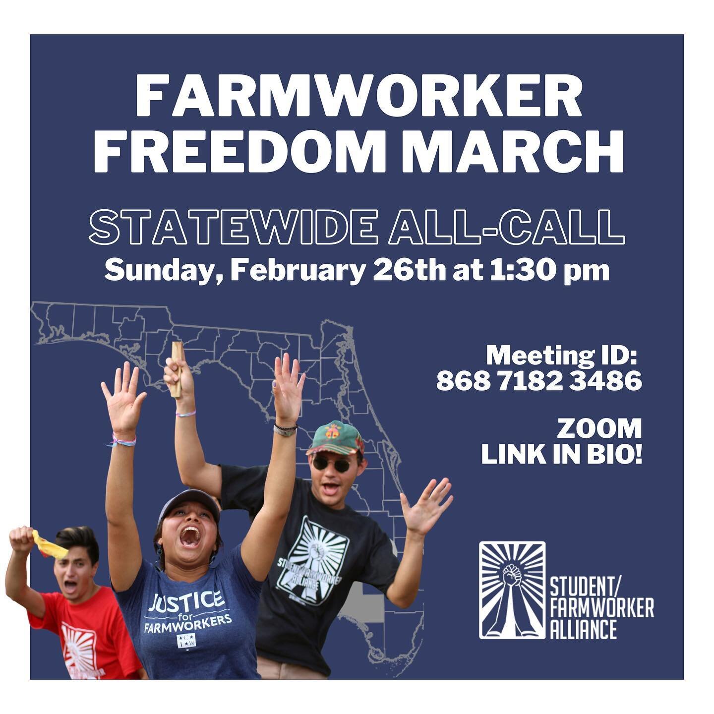 SFA is very excited to announce our first Statewide All-Call happening this Sunday, February 26th at 1:30 PM. This event is perfect for long term SFA allies, and new students interested in human rights, food justice, or labor organizing. Excited to s