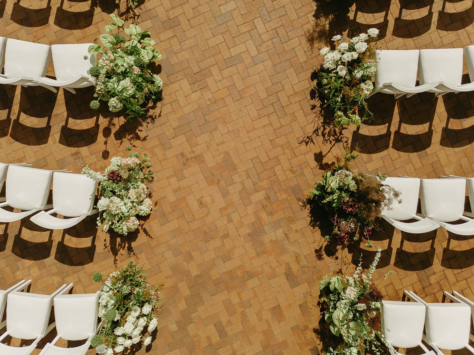 An aerial view of a wedding ceremony setup at Terranea Resort
