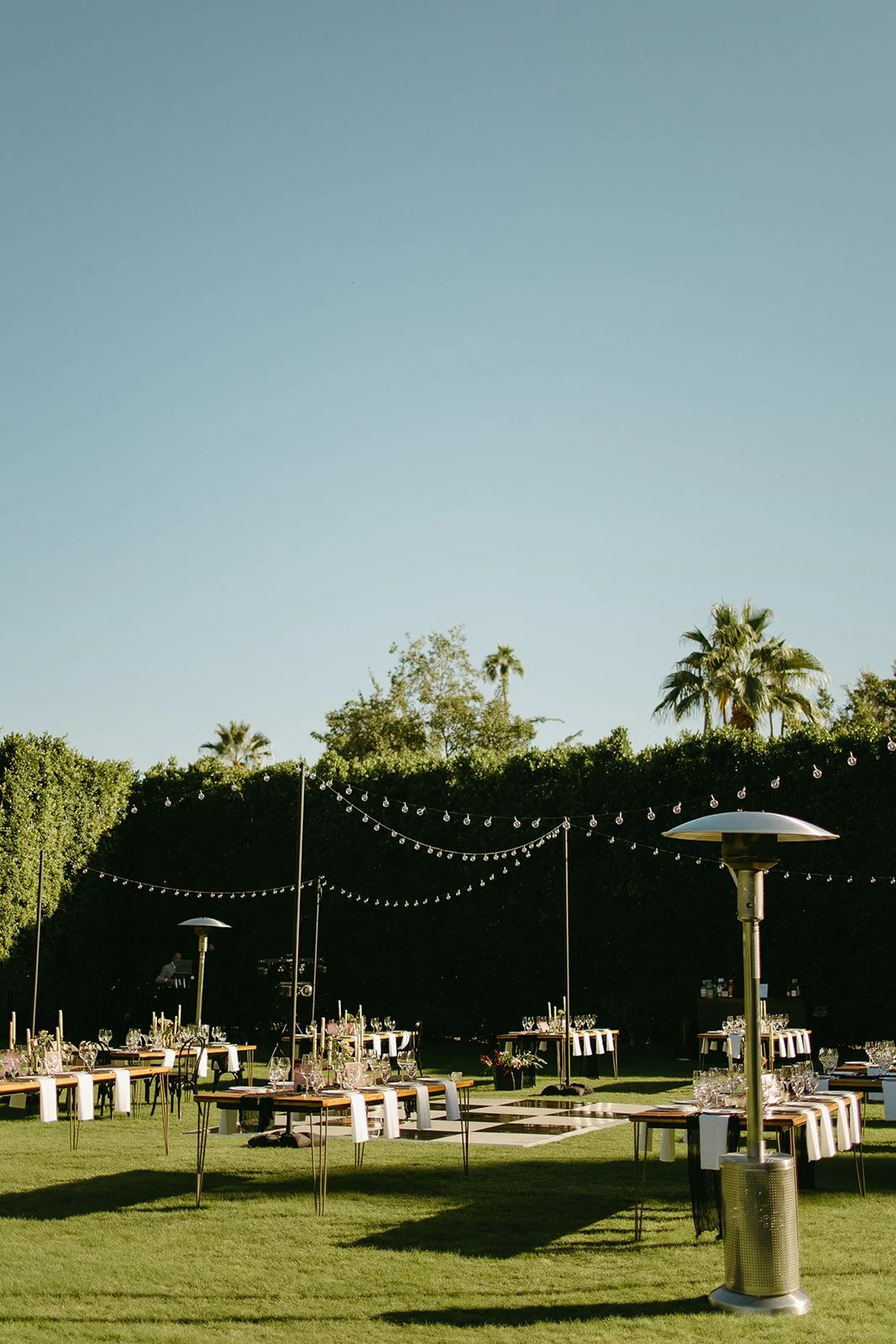 A wedding reception setup at Villa Royale