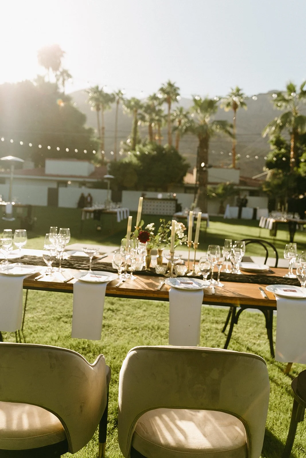 A wedding reception setup at Villa Royale