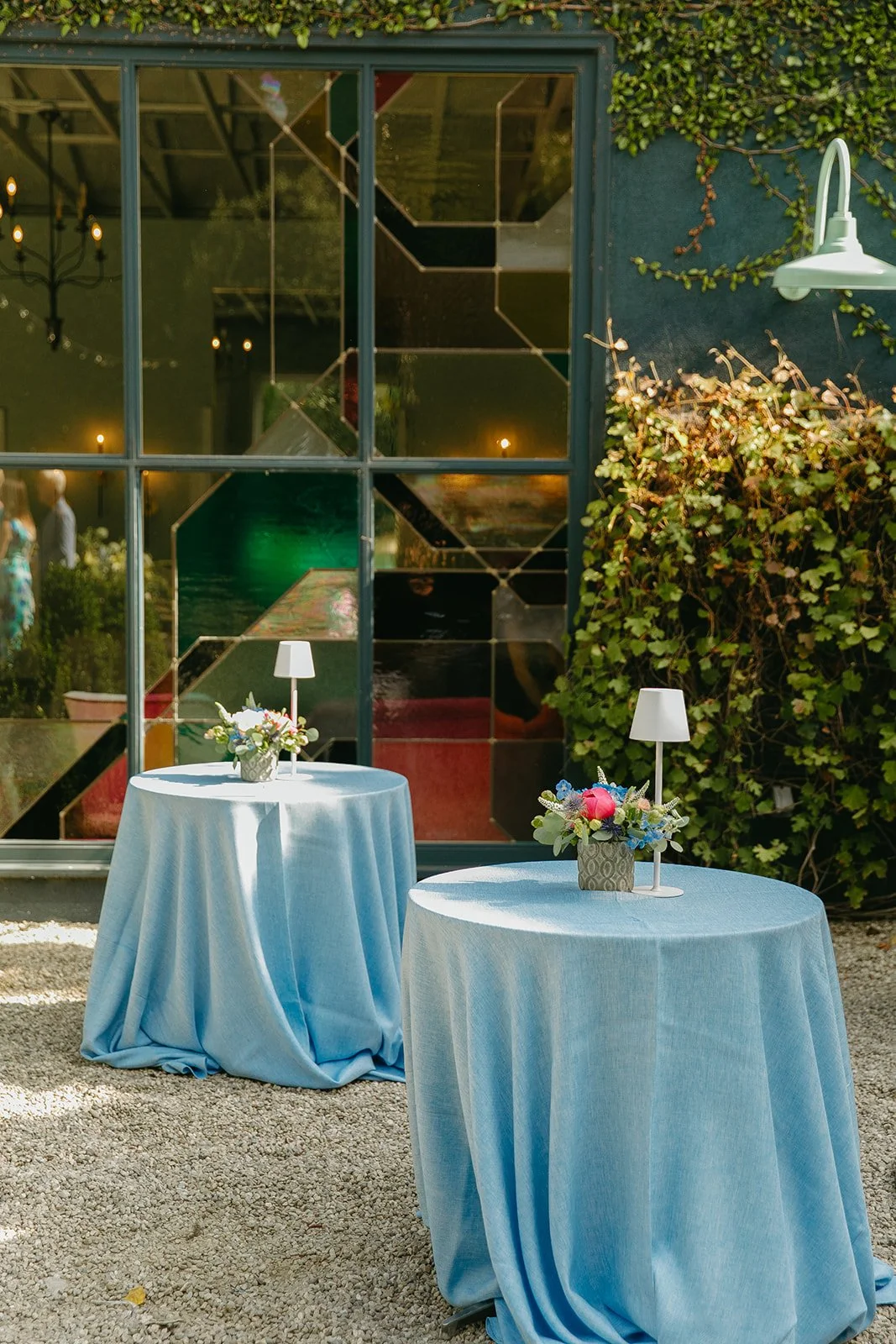 A wedding cocktail hour setup at the fig house, a unique wedding venue in Los Angeles