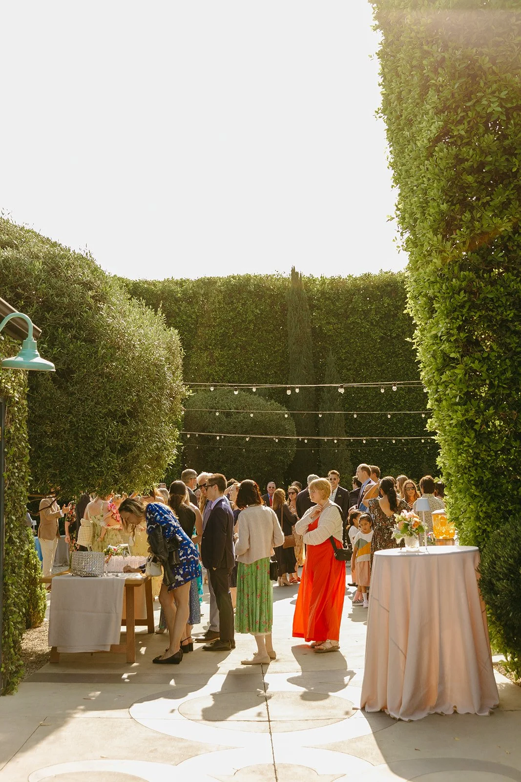 A wedding cocktail hour setup at the fig house, a unique wedding venue in Los Angeles