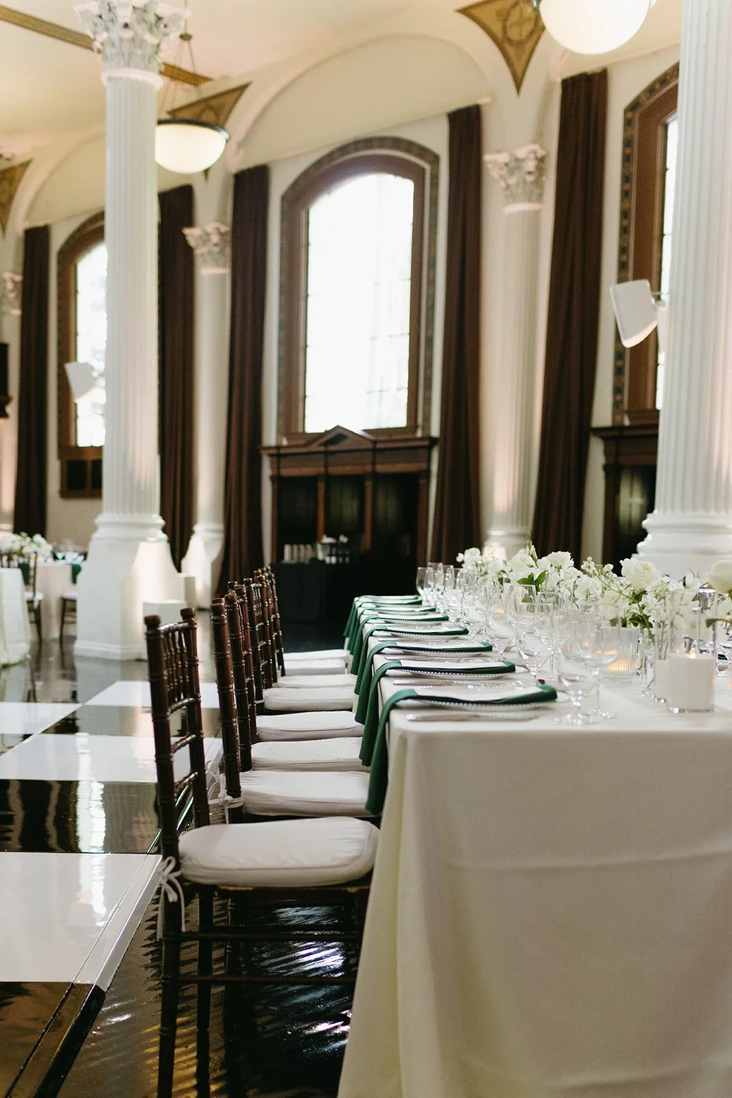 A wedding reception inside of Vibiana