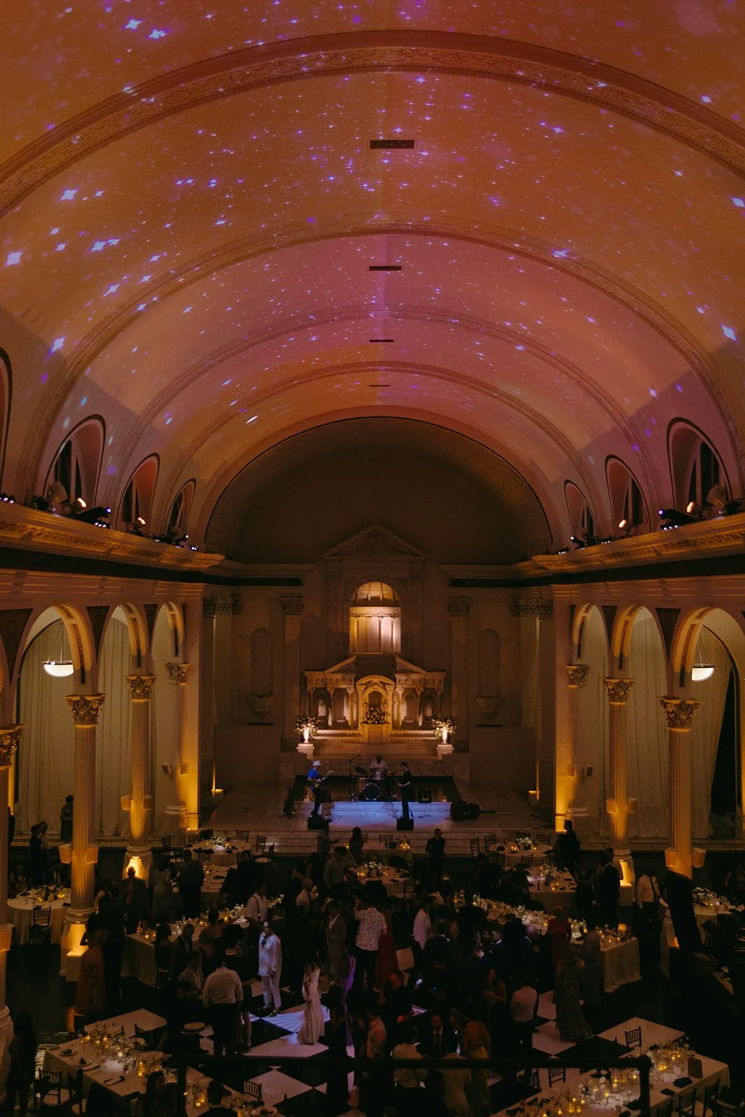 A photo showing a wedding reception inside of a unique wedding venue in Los Angeles