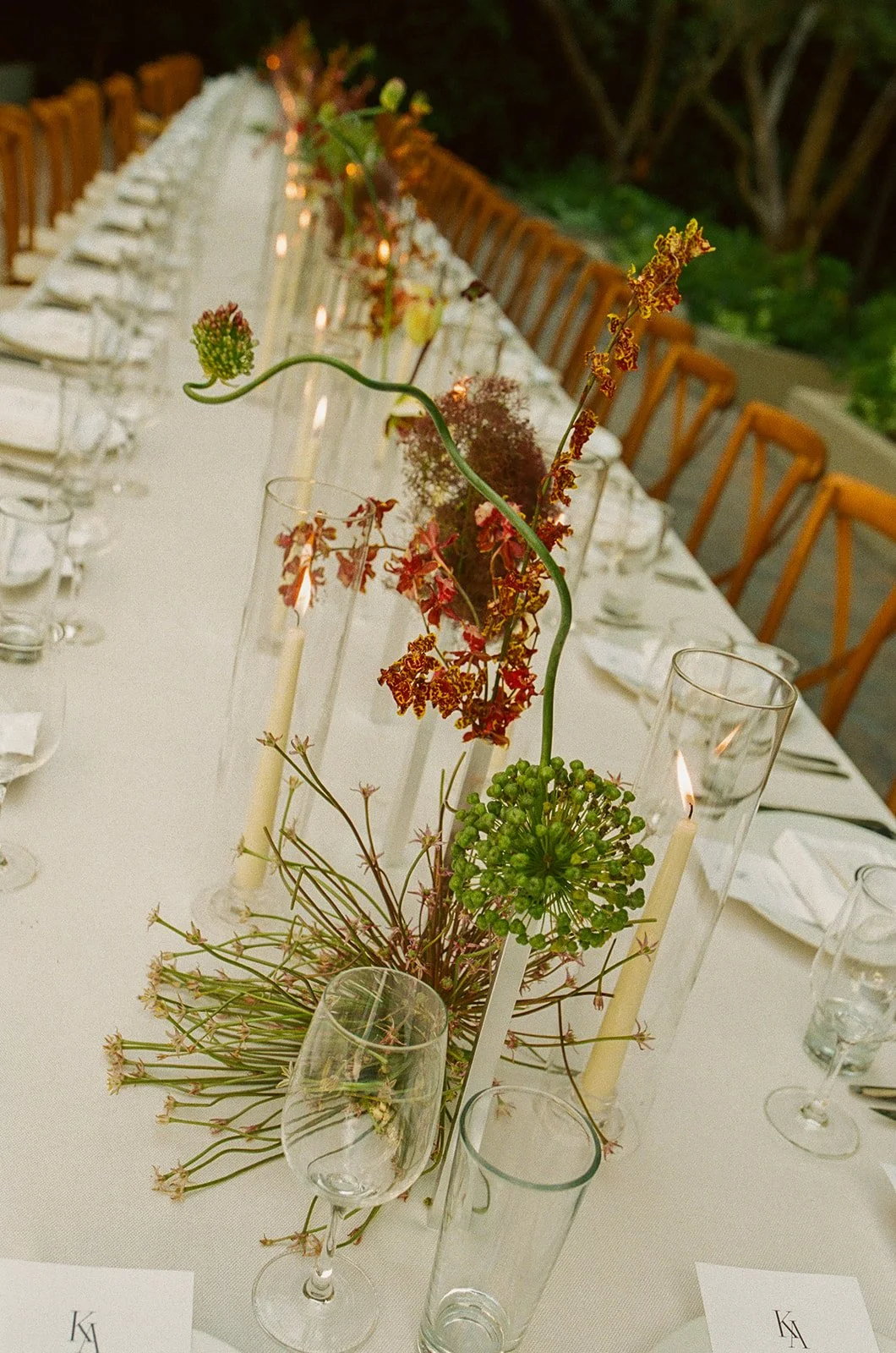 A centerpiece at a wedding reception setup at Redbird