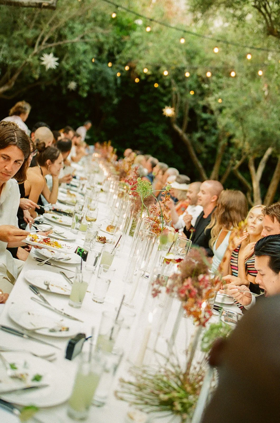 Guests at an outdoor wedding reception