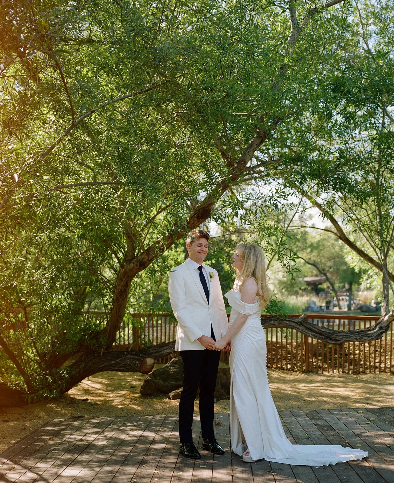 A bride and groom during their first look at Calamigos RAnch