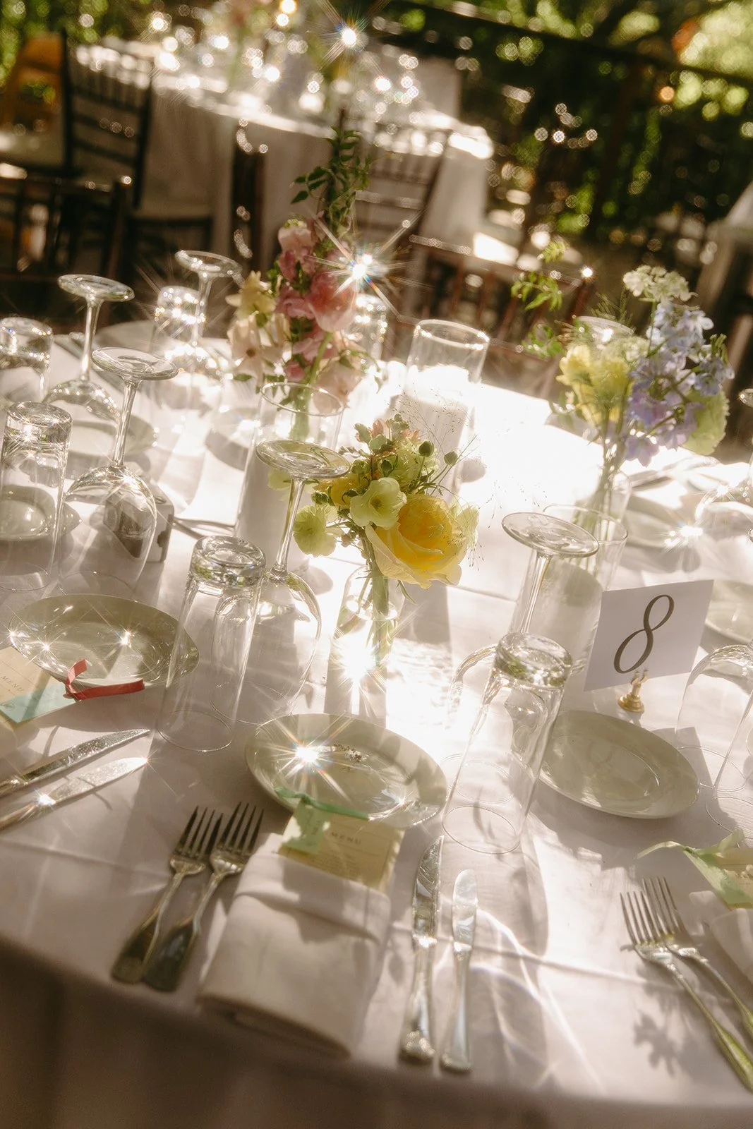 A wedding reception setup at Calamigos Ranch