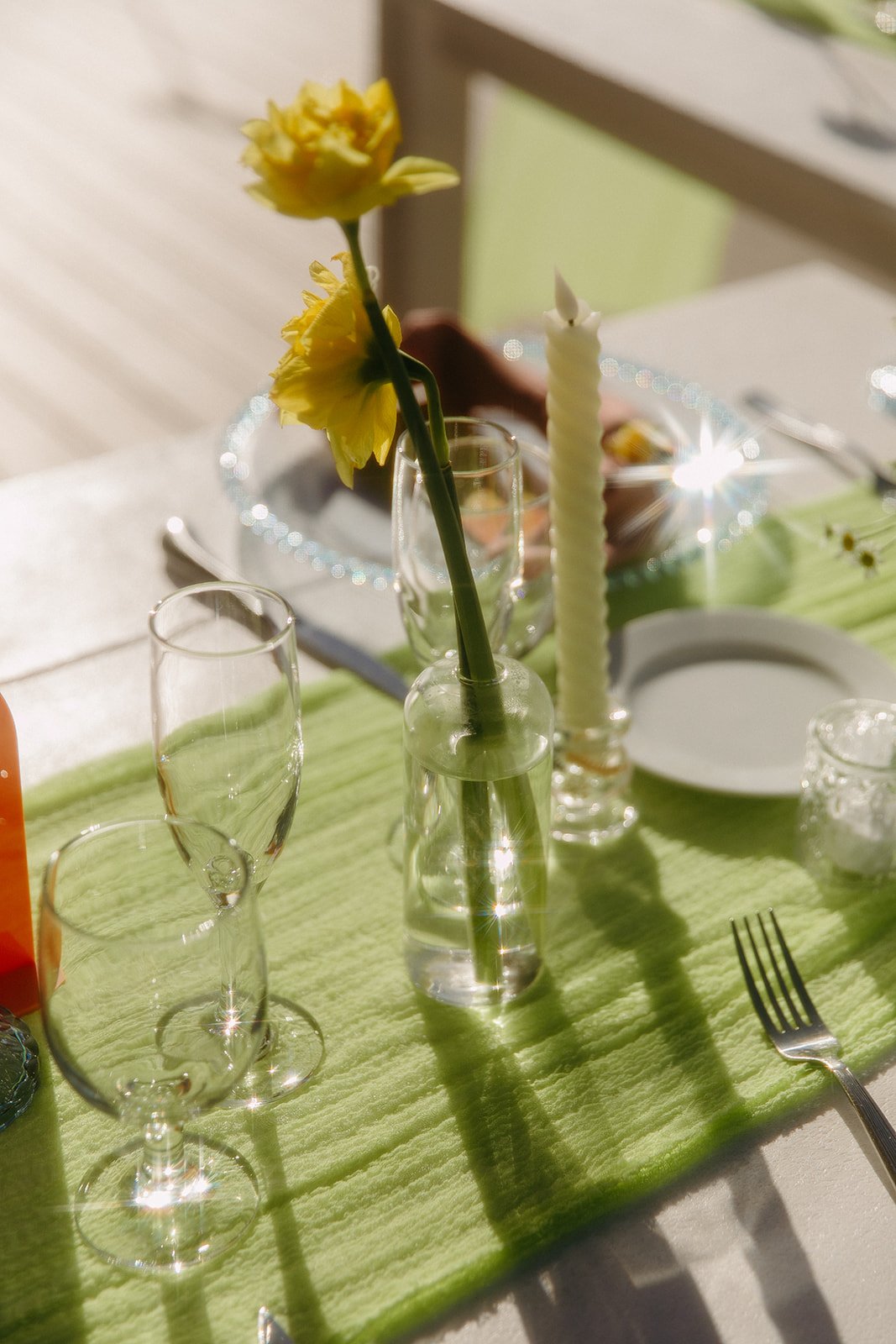 A colorful wedding reception setup outside