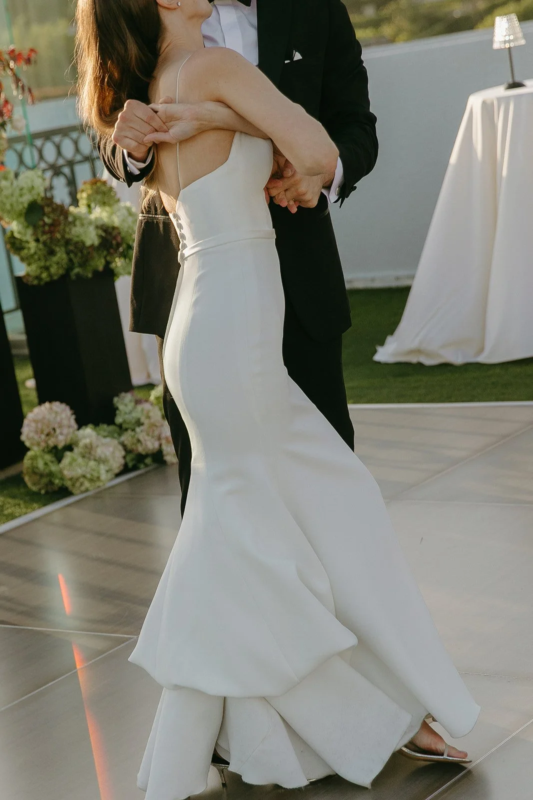 A bride and groom dancing at their wedding reception in WEst Hollywood