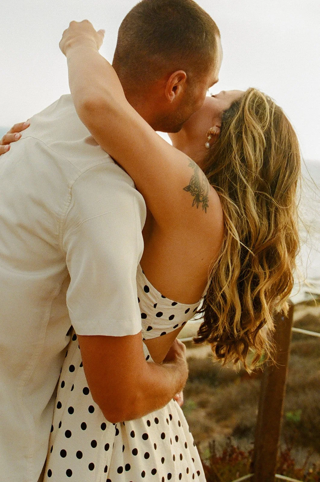 A couple hugging during Southern California engagement photos