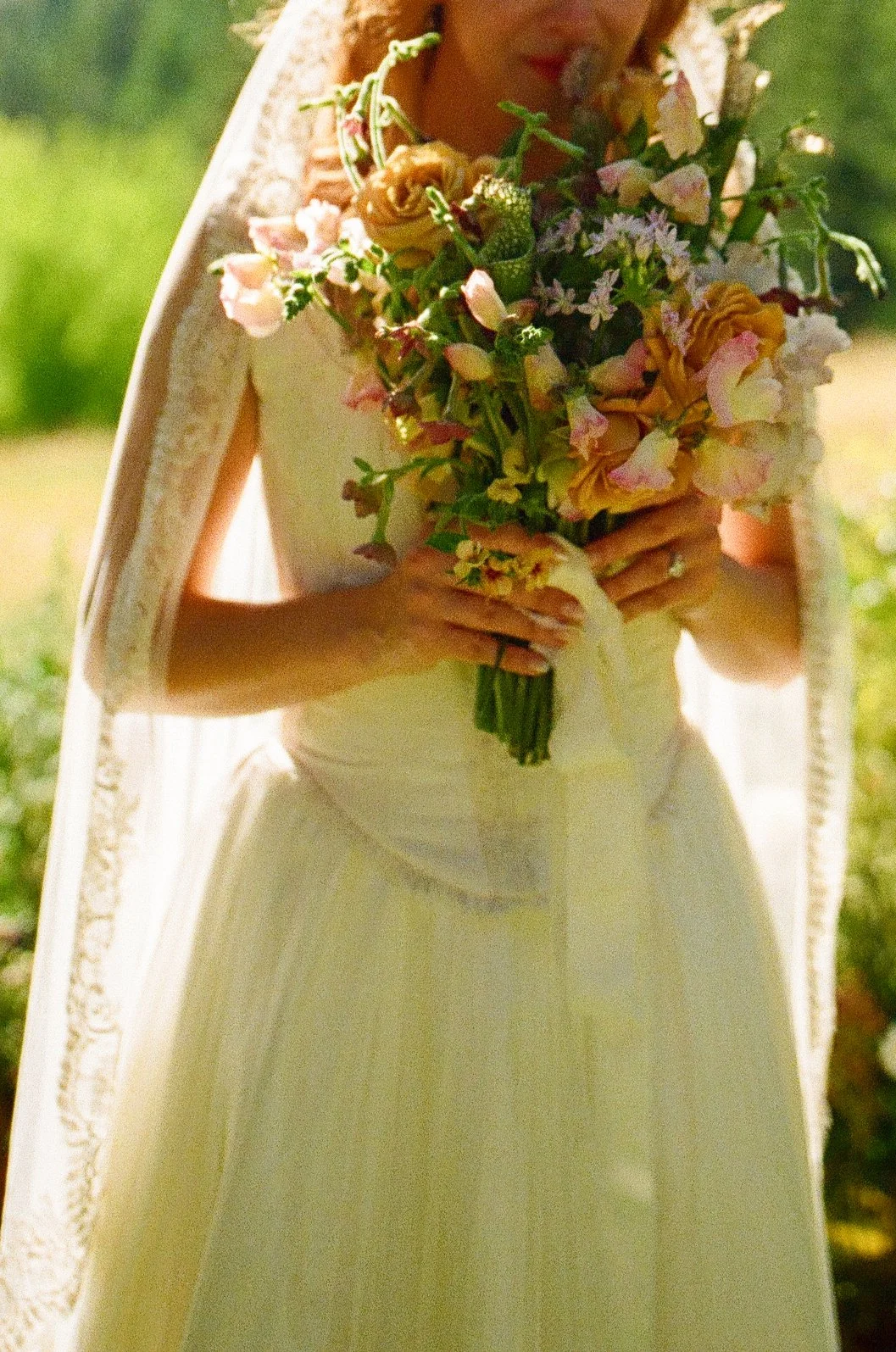 A bride's wedding bouquet for her garden wedding