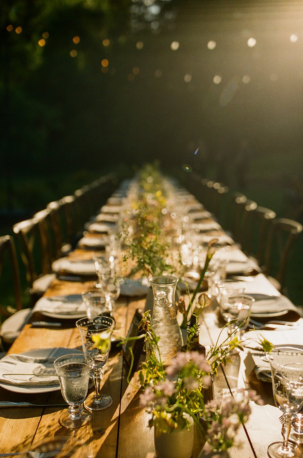 A wedding table setup for a garden wedding