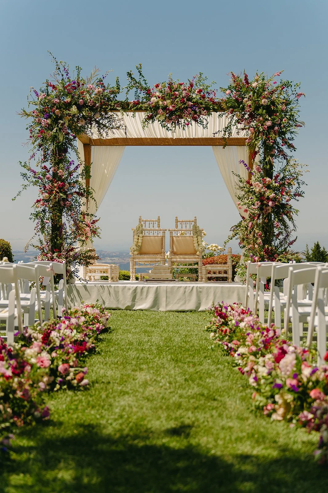 A wedding ceremony setup for an Indian wedding ceremony