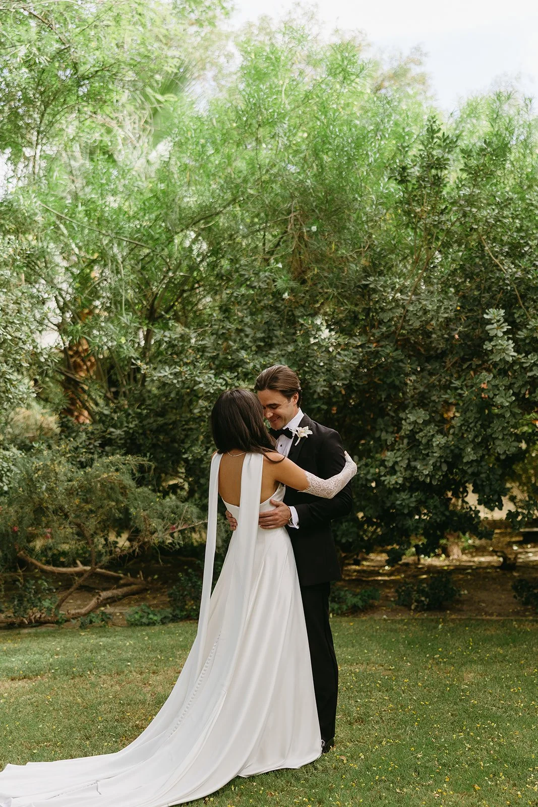 A bride and groom's first look