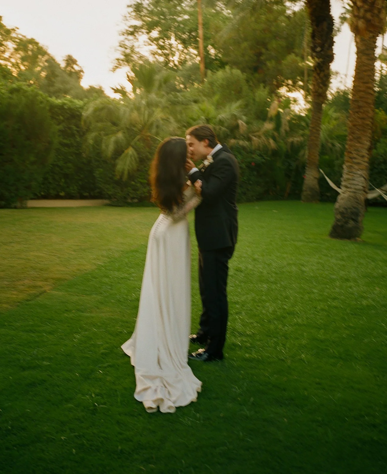 A bride and groom in film wedding photos