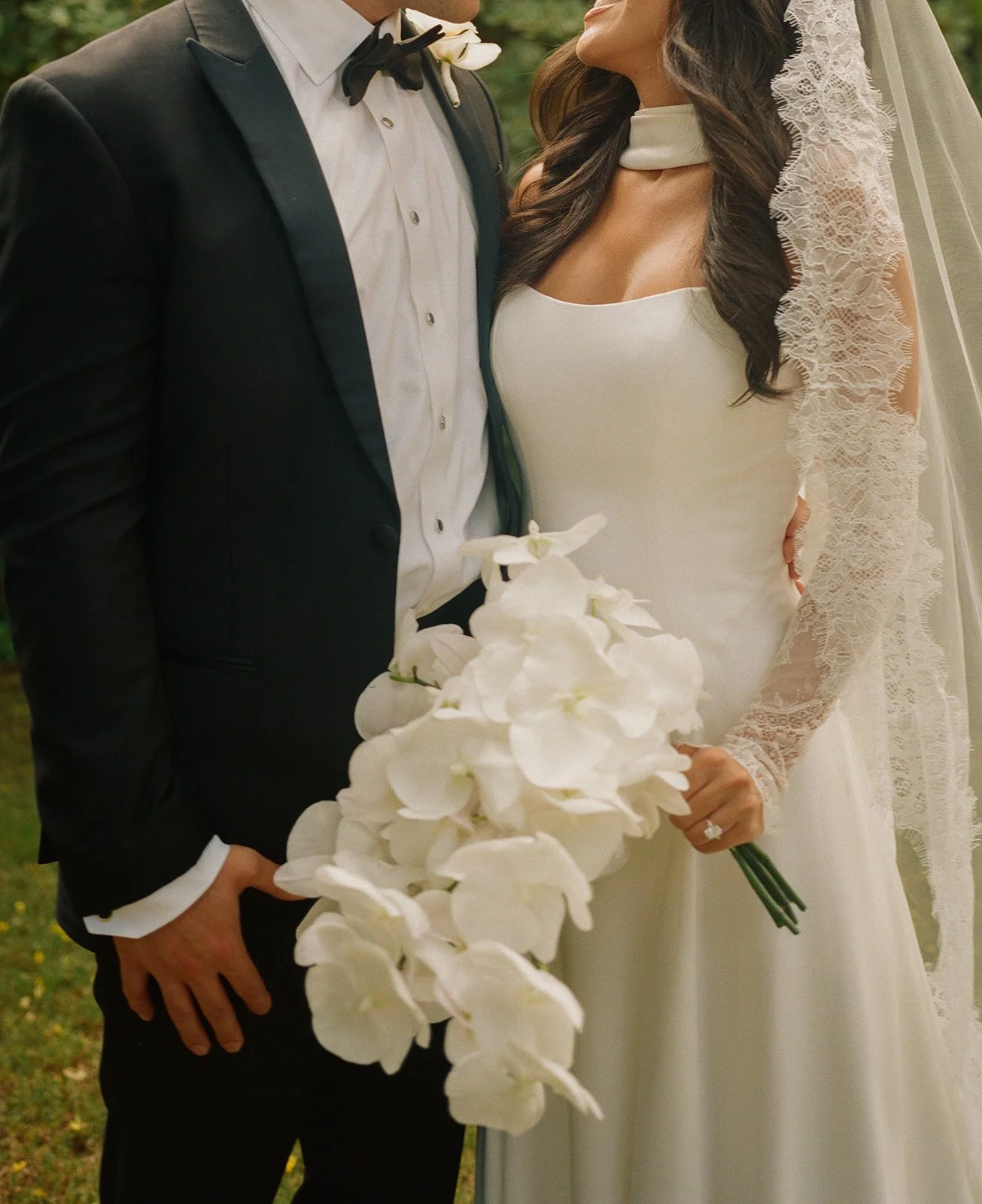 A bride and groom in film wedding photos