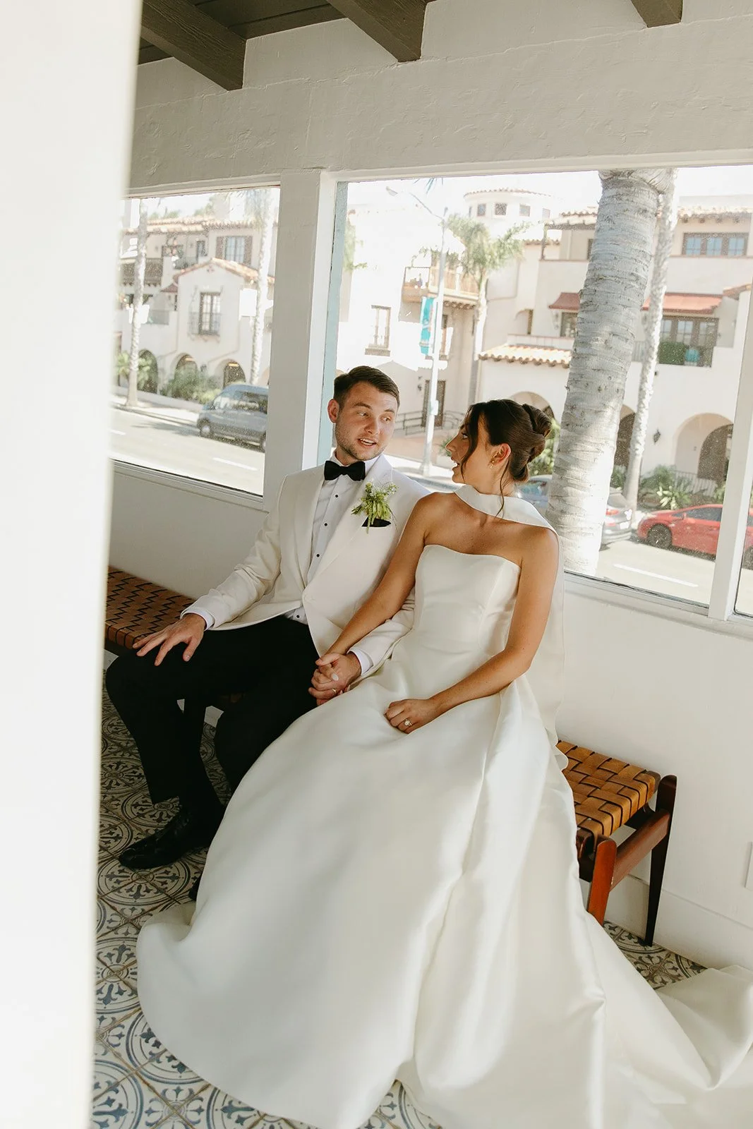 A bride and groom after their san clemente wedding ceremony