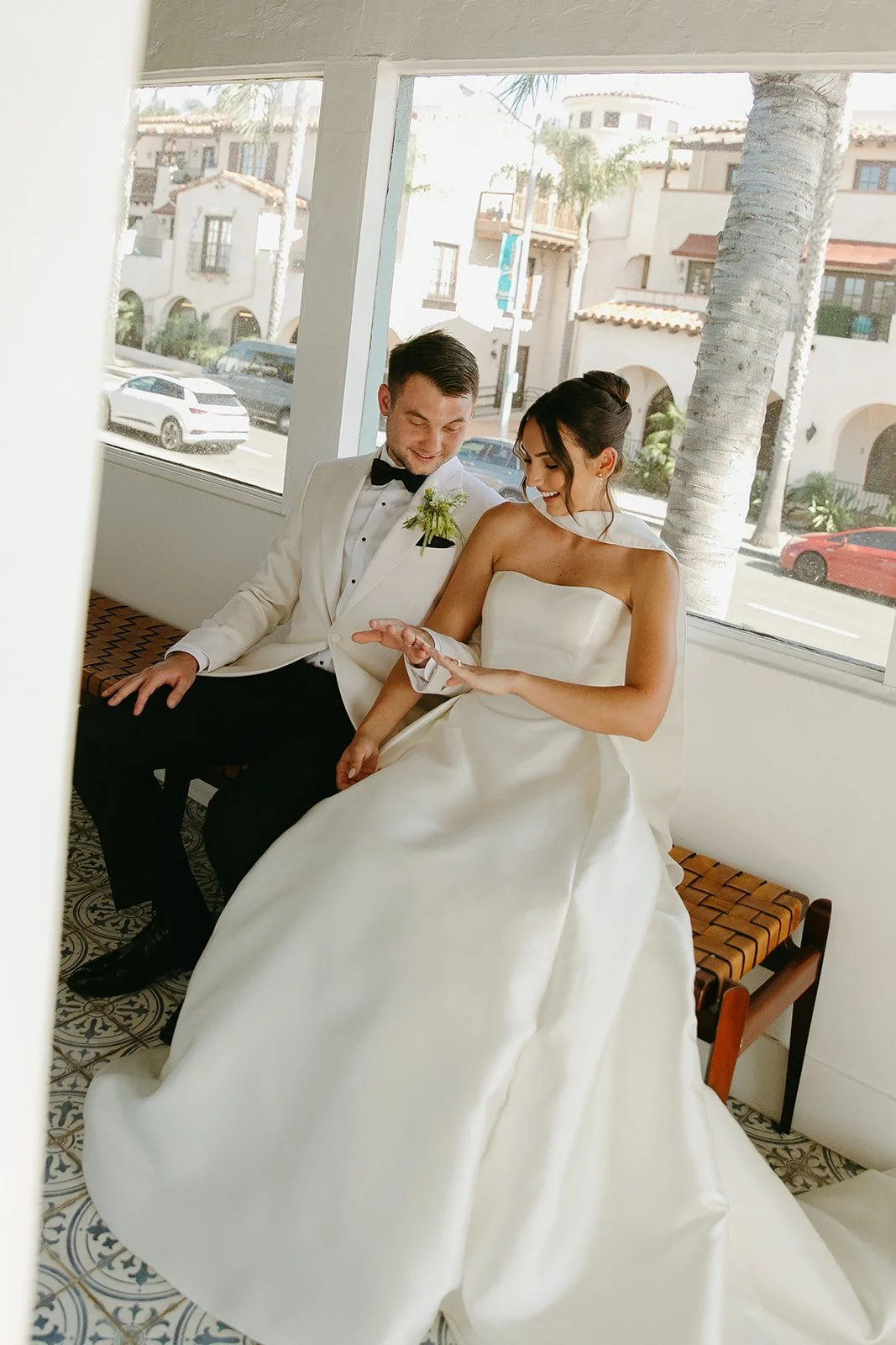 A bride and groom after their san clemente wedding ceremony