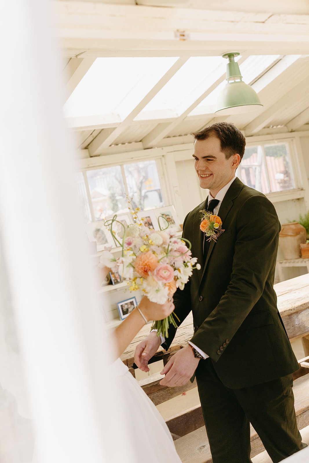 A groom's reaction to a wedding first look